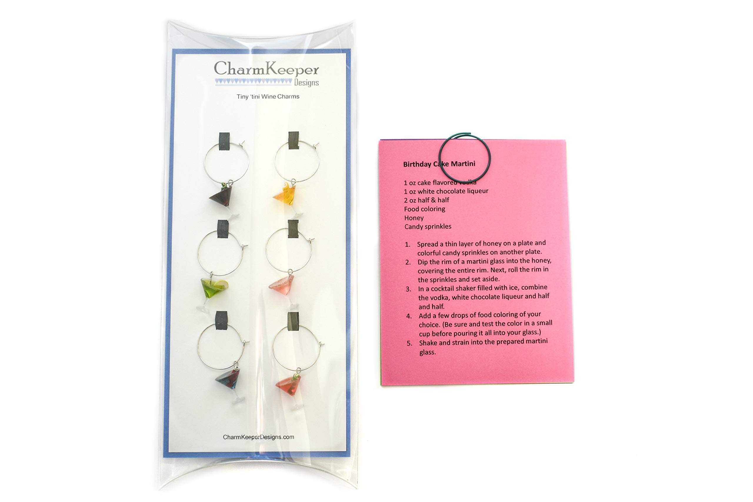 Handmade Polymer Clay Wine Charms - Set of 6 Martini Glass Markers, Unique Drink Identifiers for Parties, Weddings & Hostess Gifts - Perfect for Wine Tasting Events, Bridal Showers & Cocktail Parties