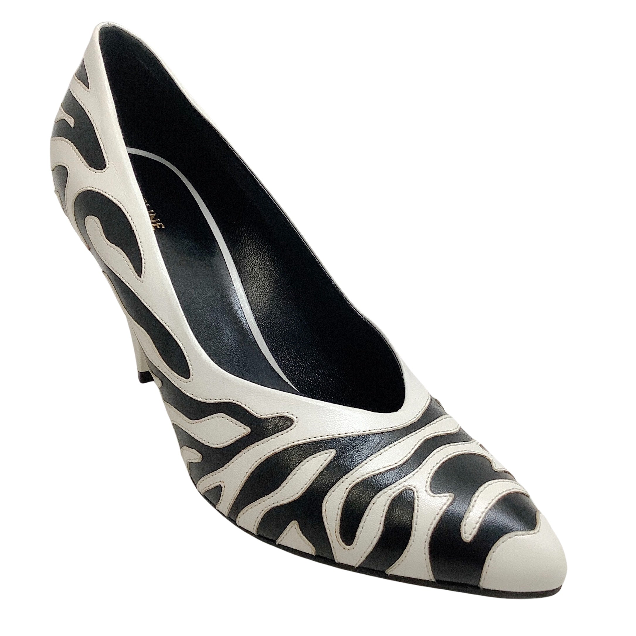 Celine White and Black Zebra Print Pump Heels 85mm - Elegant High Heels for Women, Perfect for Parties, Weddings, and Office Wear