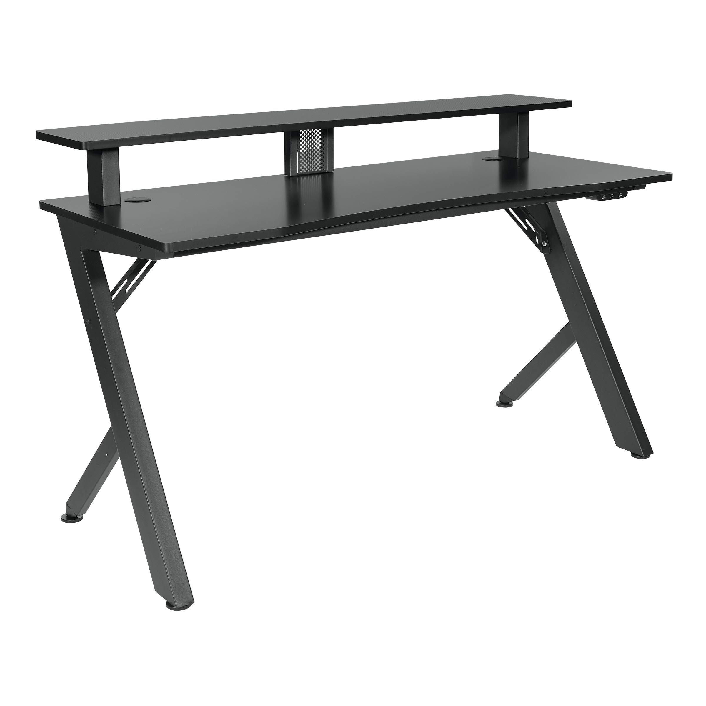 OSP Home Furnishings Area51 Battlestation Gaming Desk with Bluetooth RGB LED Lights - Ergonomic Computer Desk for Gamers & Streamers - Matte Black Gaming Desk for PC Setup, Home Office & Esports