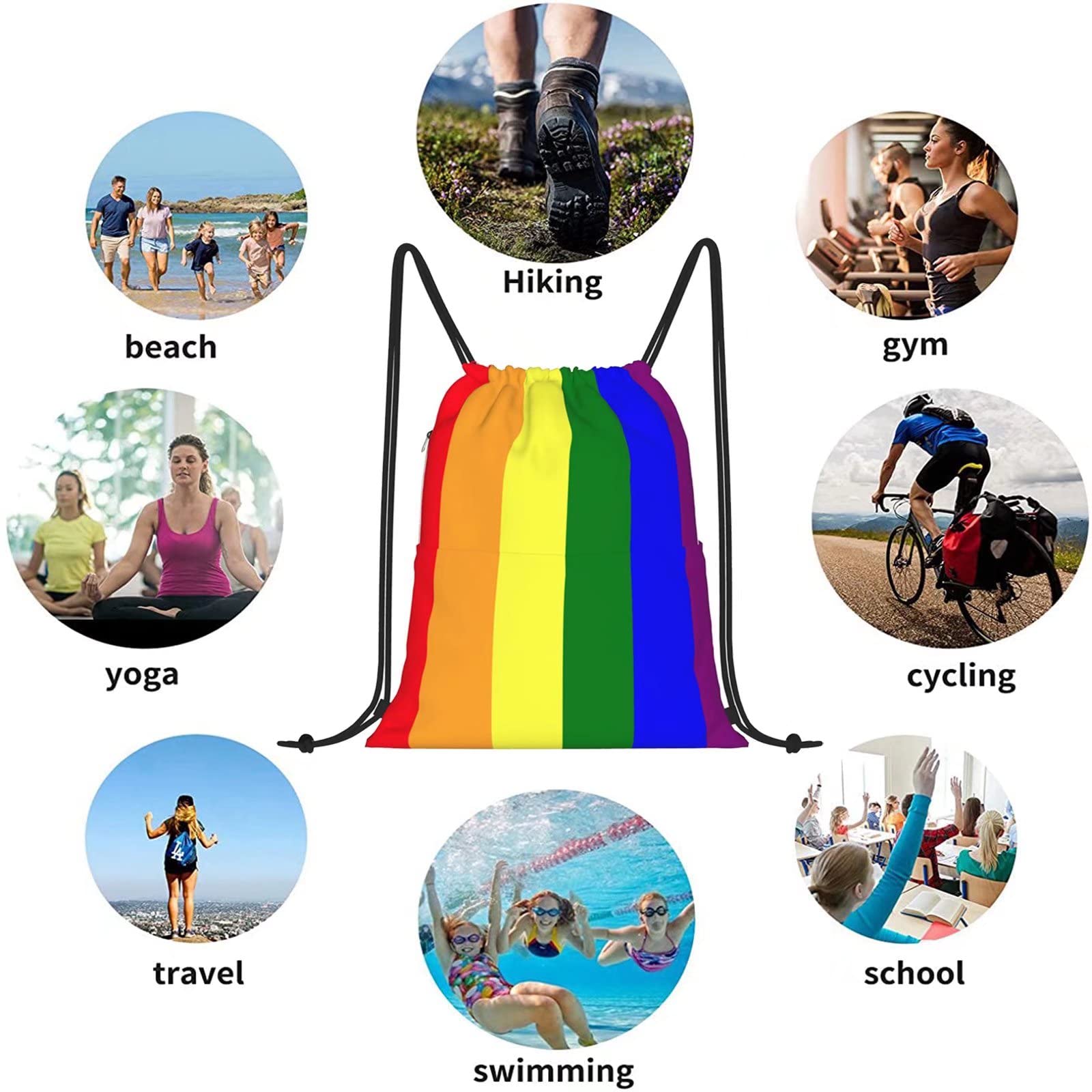 LGBTQ+ Pride Rainbow Drawstring Backpack - Waterproof Gym Sack for Men & Women - Perfect for Beach, Yoga, Travel, School & Gifts - One Size Fits All