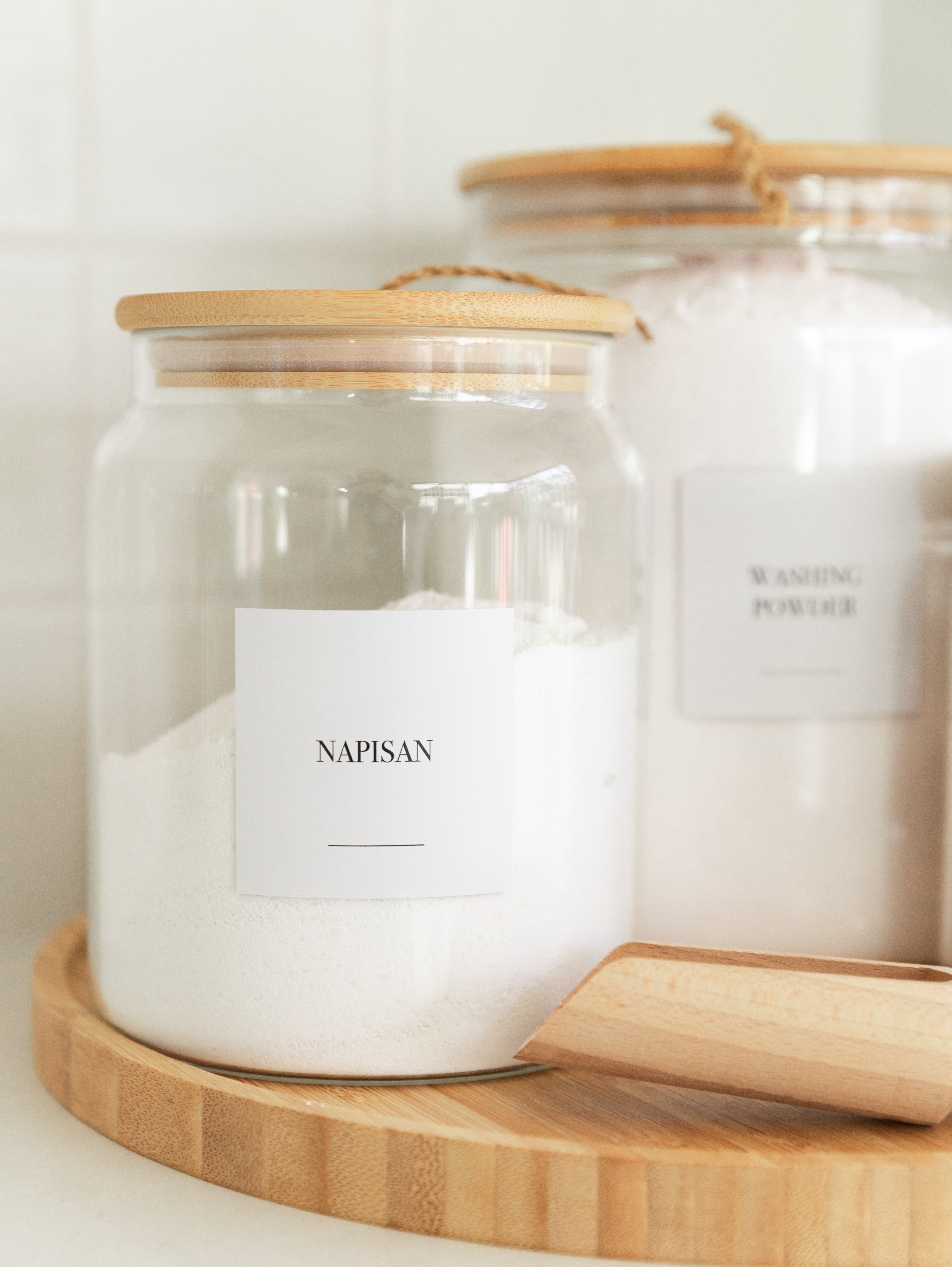 Eco-Friendly Bamboo & Glass 5-Piece Laundry Detergent Powder Set - Perfect for Sustainable Home Cleaning & Zero Waste Lifestyle