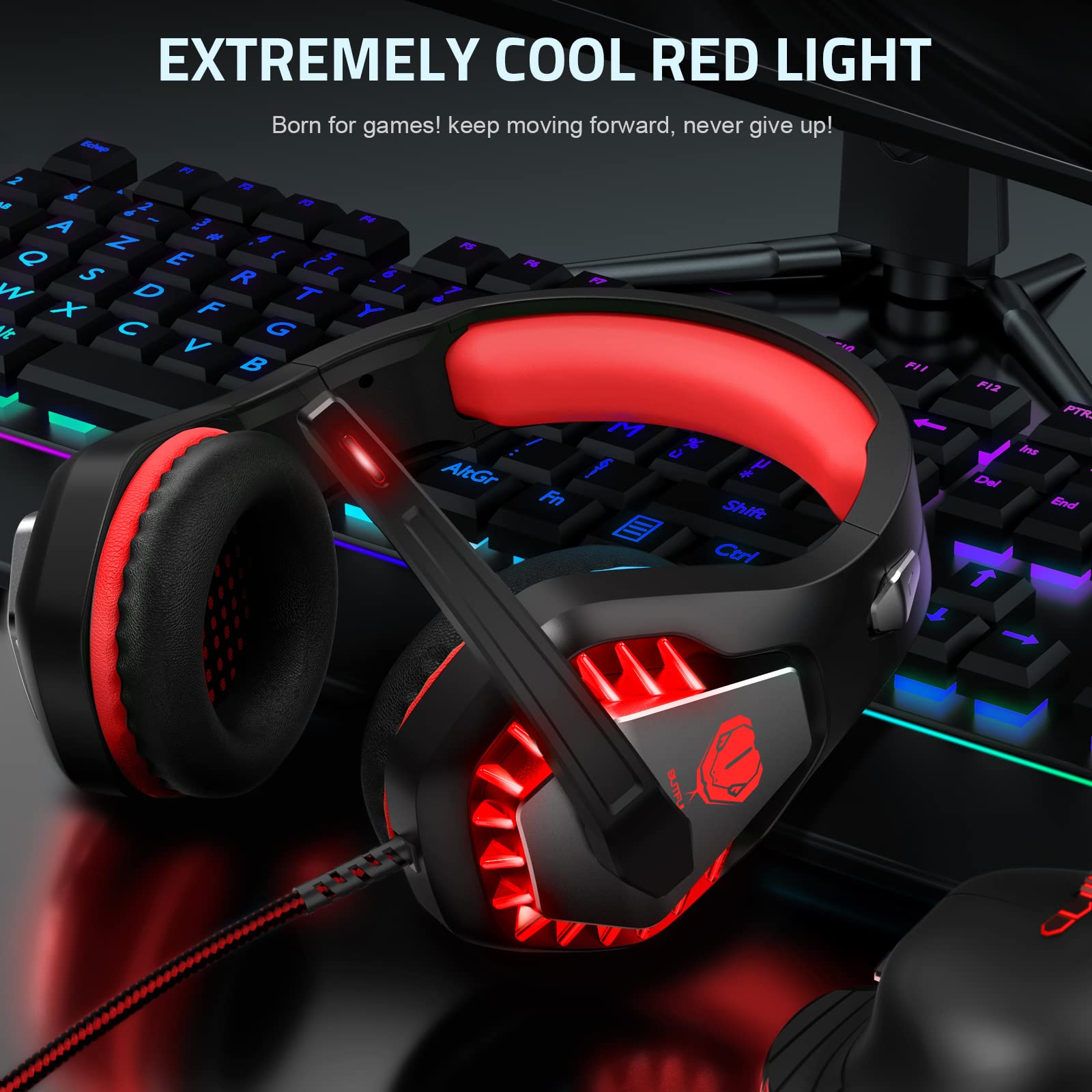 Pacrate Gaming Headset with Noise Cancelling Mic & LED Lights - Compatible with PC, PS4, Xbox One, Mac, Laptop - Perfect for Kids, Men & Women Gamers - Ideal for Online Gaming, Streaming & Virtual Meetings