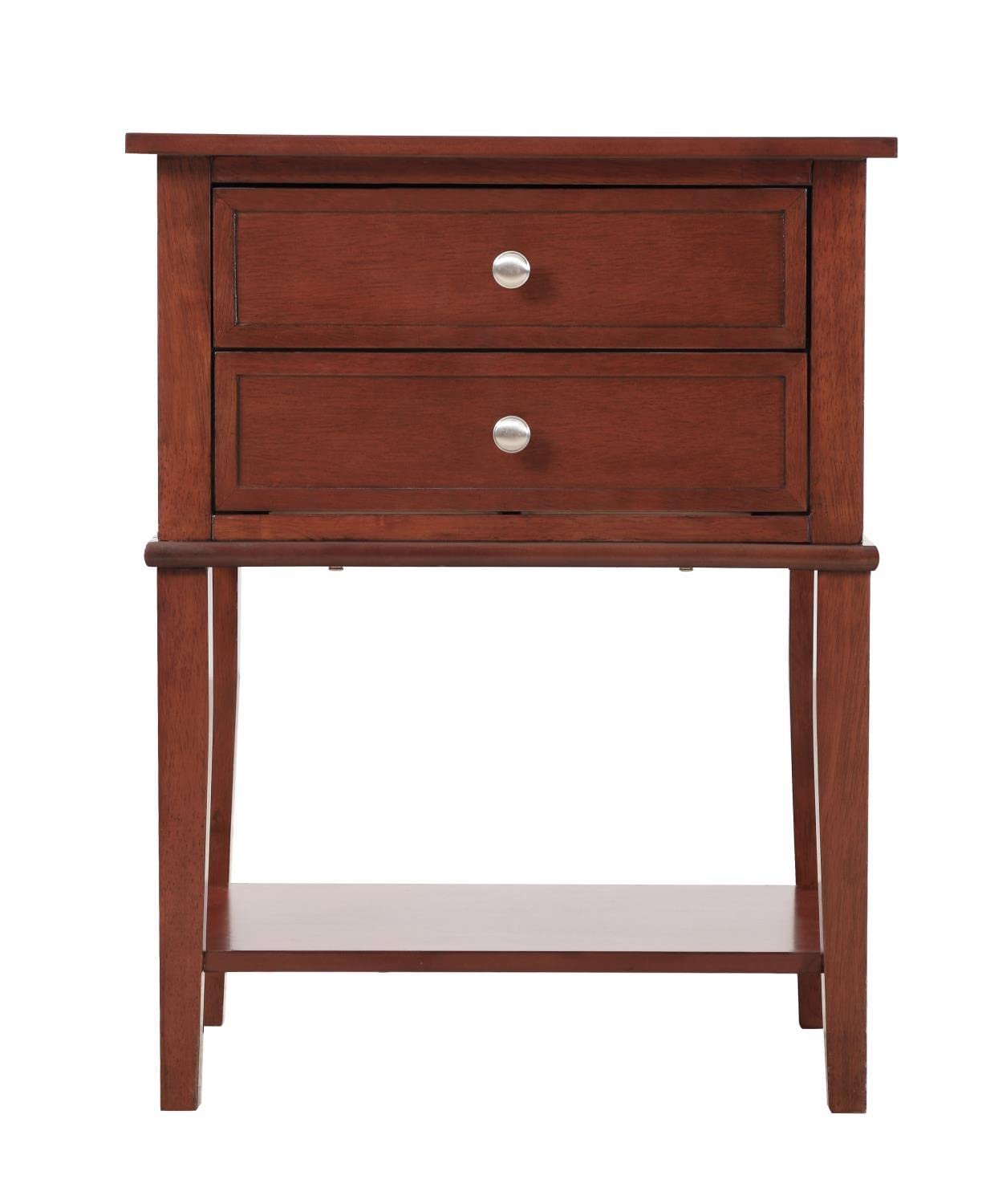 Newton 2-Drawer Cherry Wood Nightstand with Storage, Modern Bedside Table for Bedroom - Perfect for Small Spaces & Apartment Living