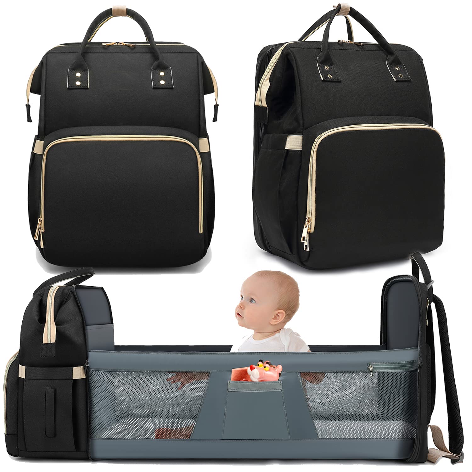 **Diaper Bag Backpack with Changing Station - Large Black Baby Diaper Bag for Boys, Girls, Moms & Dads - Perfect Baby Shower Gift & Registry Essential - Ideal for Travel, Outings & Newborn Must-Haves**