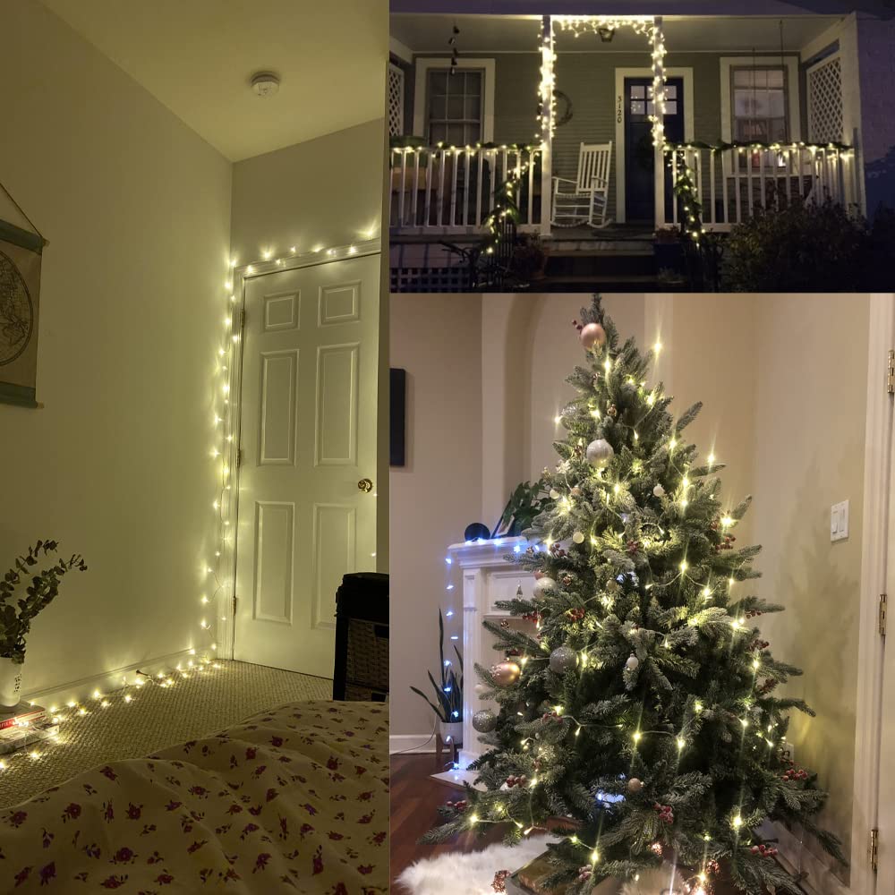 YASENN 200LED 66Ft Connectable Christmas String Lights - 8 Lighting Modes with Timer, Plug in Fairy Lights for Garden, Tree, Patio, Porch Decor (Cool White) | Perfect for Holiday, Wedding, Party & Outdoor Lighting