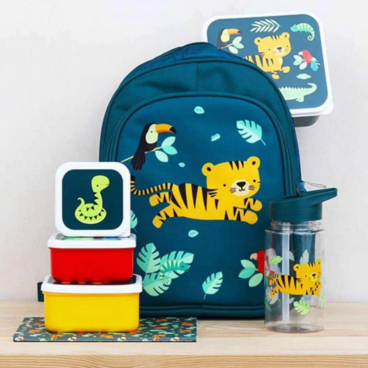 A Little Lovely Company Lunch & Snack Box Set - Reusable Bento Box with Tiger Design | Perfect for Office Meals, School Lunches & Picnics