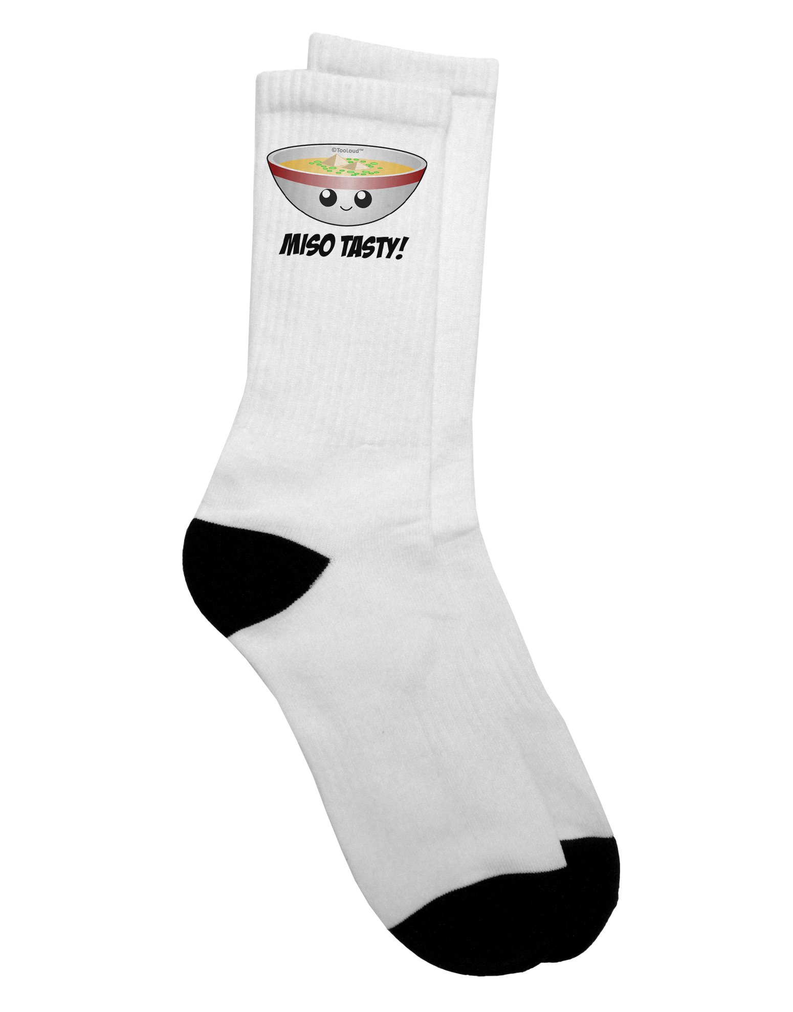 TooLoud Miso Tasty - Cute Japanese Miso Soup Bowl Design Crew Socks for Adults - Comfortable & Fun Novelty Socks - Perfect Gift for Anime & Food Lovers - Great for Cosplay, Gifts, and Everyday Wear