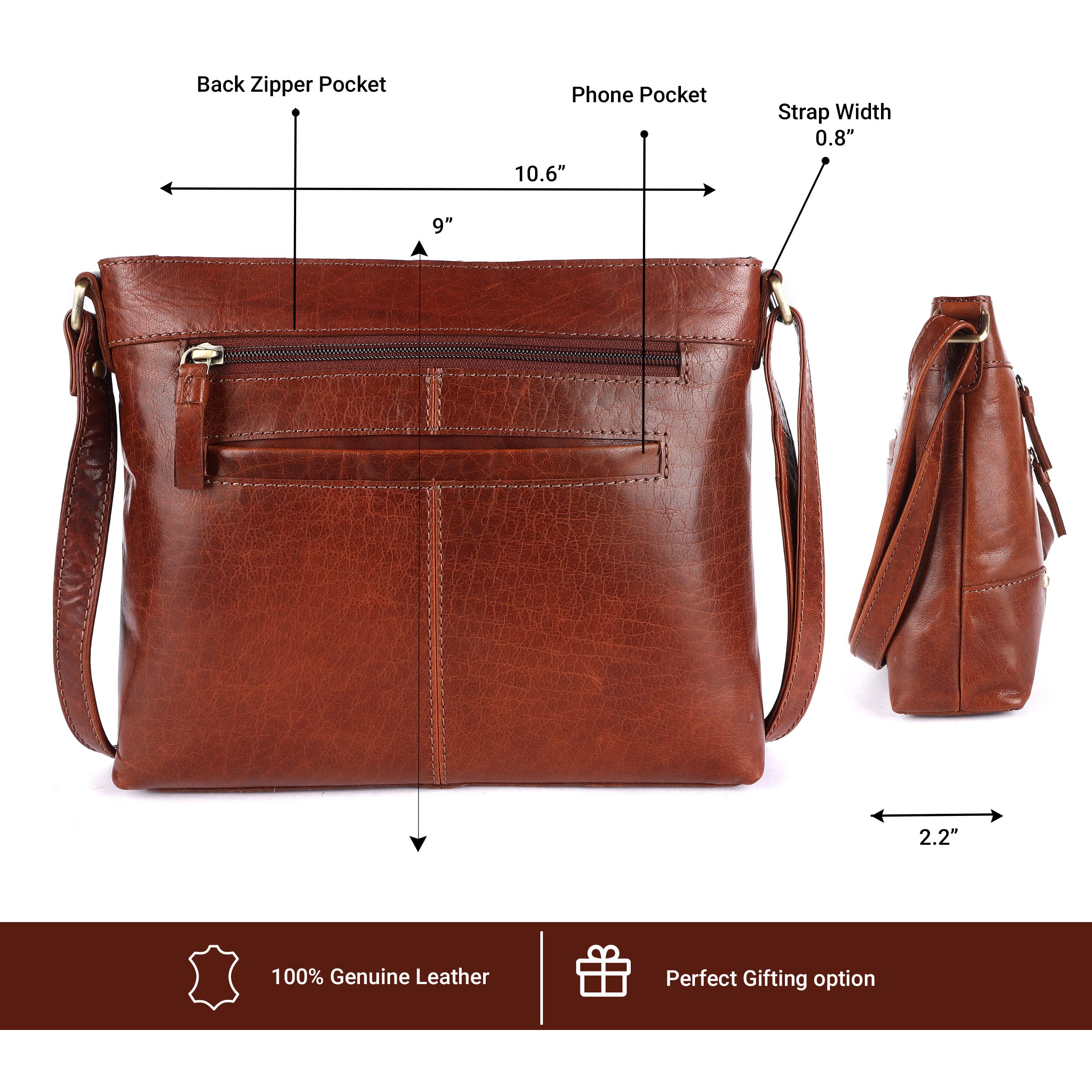 Premium Soft Real Leather Women's Crossbody Bag - Triple Zip Sling Shoulder Purse for Work, Travel & Everyday Use