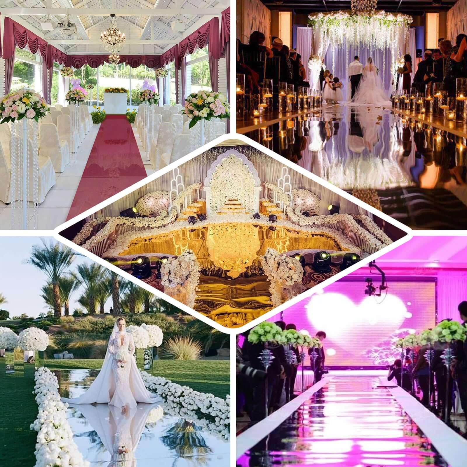Efavormart 3ft x 65ft White Glossy Mirrored Wedding Aisle Runner - Non-Woven Red Carpet for Prom, Hollywood & Glam Parties - Perfect for Wedding Ceremonies, Red Carpet Events & Special Occasions