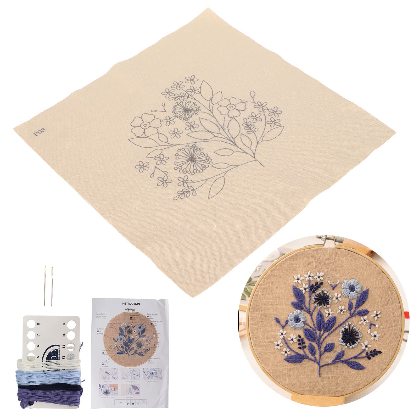 Beginner Embroidery Starter Kit - Cross Stitch Tools with Patterns & Instructions | DIY Handmade Craft Set (1108) | Perfect for Home Decor, Gift Giving & Relaxation