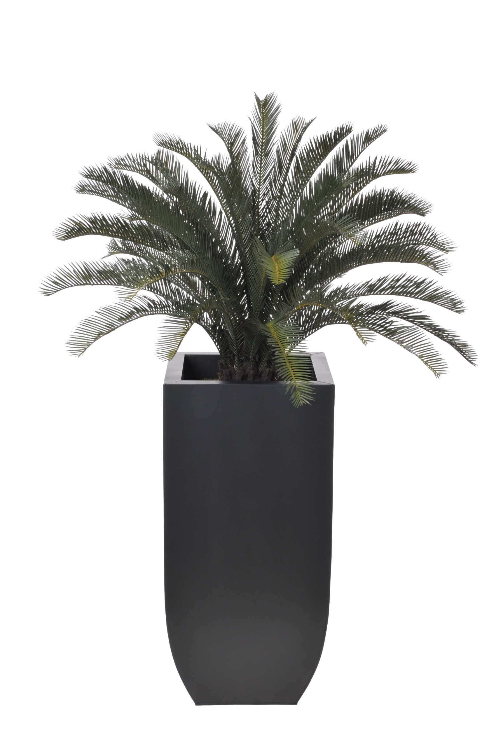 Artificial Sago Palm Silk Plant in Black Zinc Vase - Realistic Fake Tropical Plant for Home Office Decor, Wedding Centerpiece & Indoor Greenery