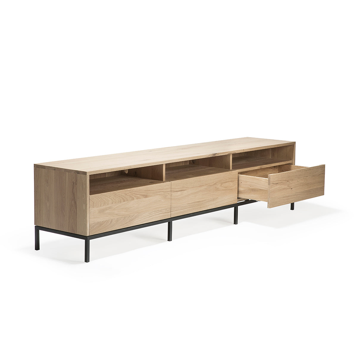 Modern 3 Door TV Stand with Storage - Ligna Solid Wood Entertainment Center for Living Room, Bedroom & Home Theater