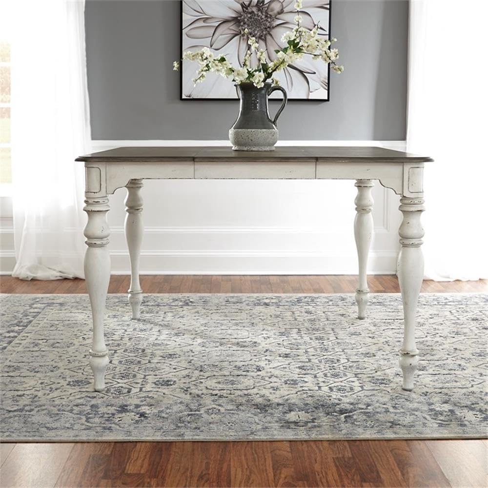 Liberty Furniture Magnolia Manor Gathering Table - Antique White Finish - Farmhouse Dining Table for Kitchen, Dining Room, and Entertaining