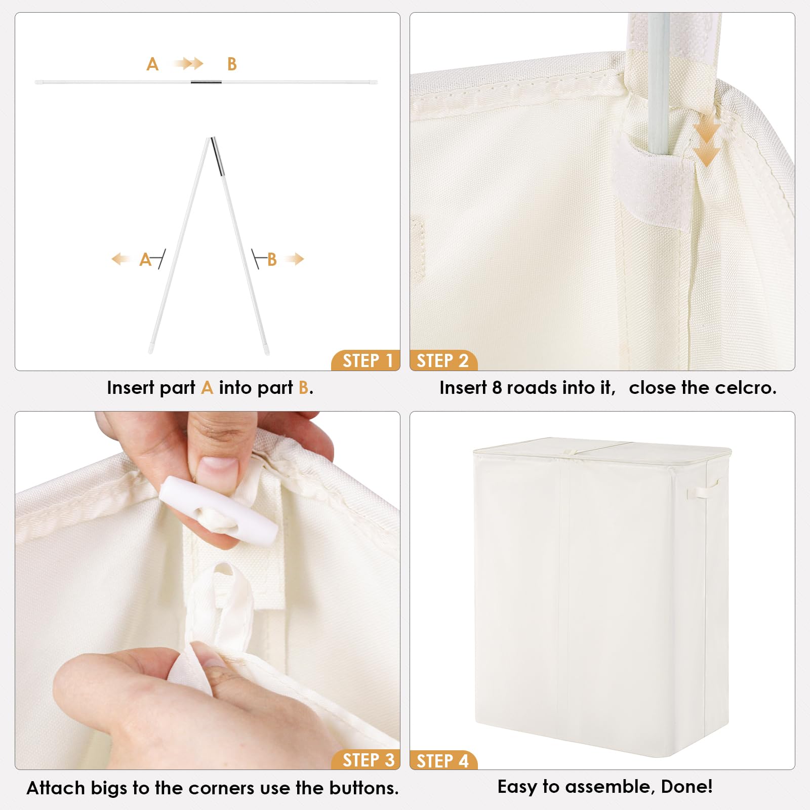 135L Double Laundry Hamper with Lid & Removable Bags - 2 Section Laundry Basket with Labels for Clothes Separation - Large Beige Laundry Organizer for Bedroom, Laundry Room & Dorm - Perfect for Family Laundry Sorting & Space Saving Storage