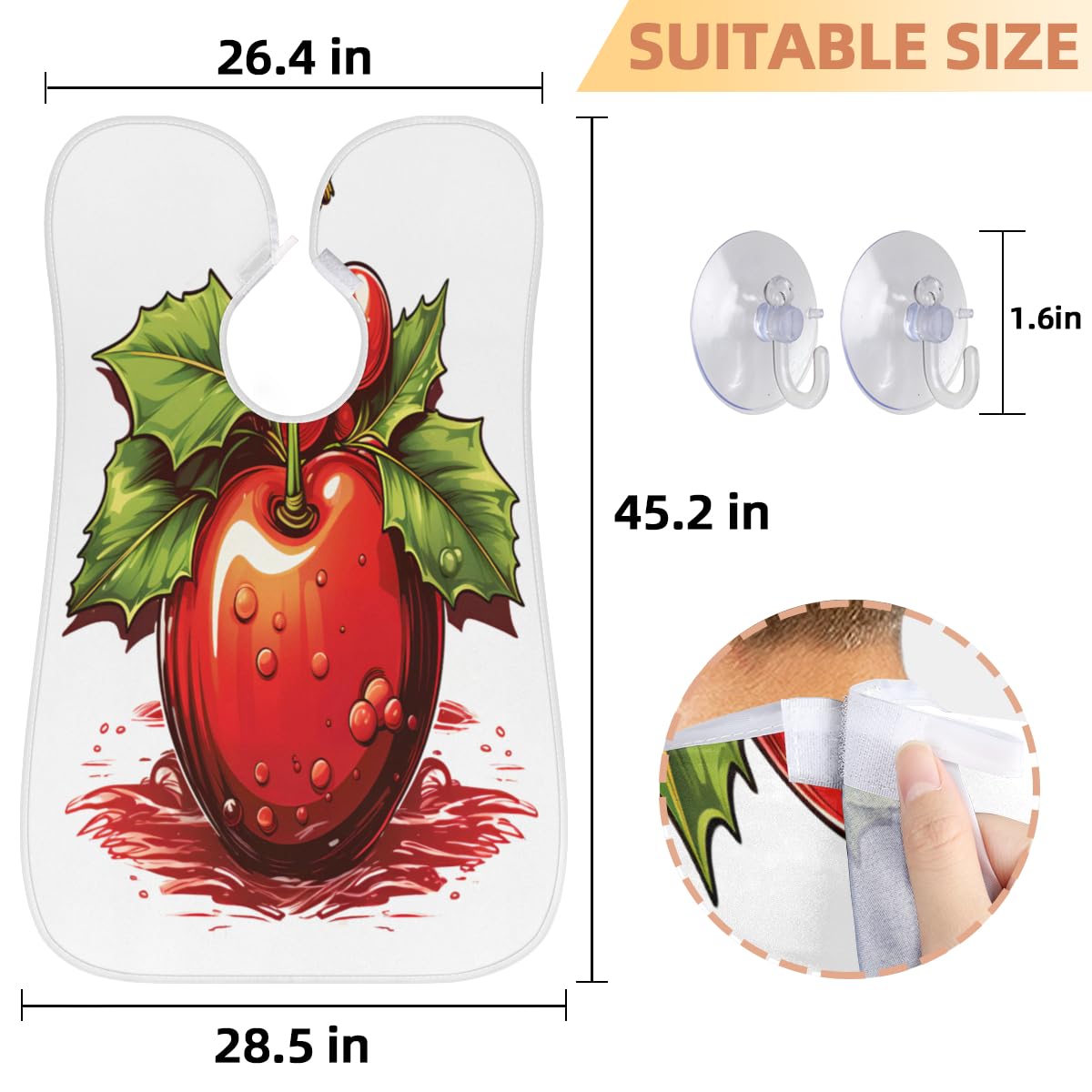 Cartoon Red Cherry Beard Shaving Bib for Men - Waterproof Hair Dye Apron & Barber Cape for Haircut, Beard Trimming & Makeup - Sink Hair Catcher & Styling Tool for Home Salon & Grooming Gifts