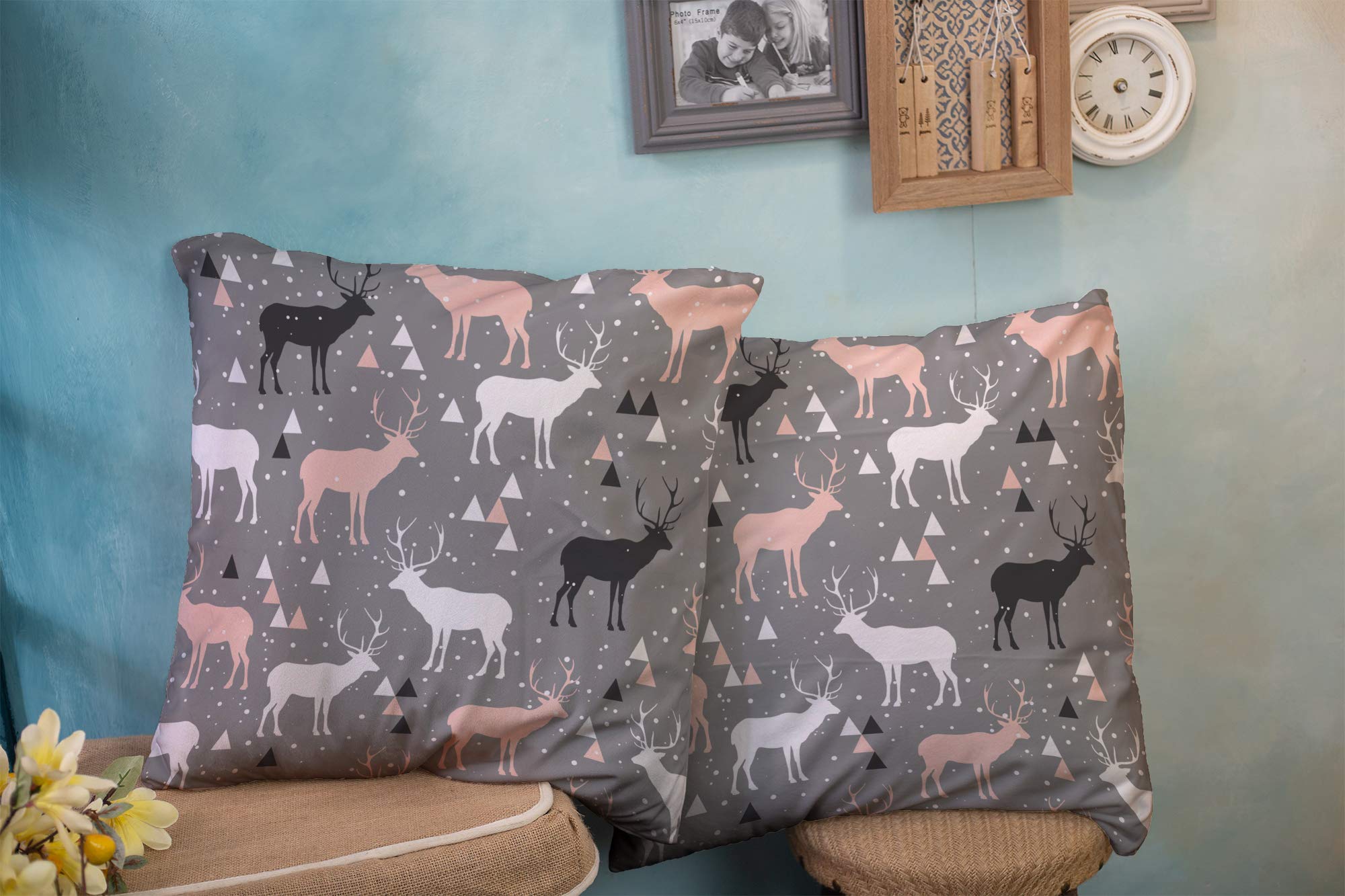 16x16 Christmas Pillow Covers Set of 2 - Holiday Deer Pattern Throw Pillow Covers for Sofa, Bed, Living Room Decor | Perfect for Christmas Home Decor & Seasonal Gift