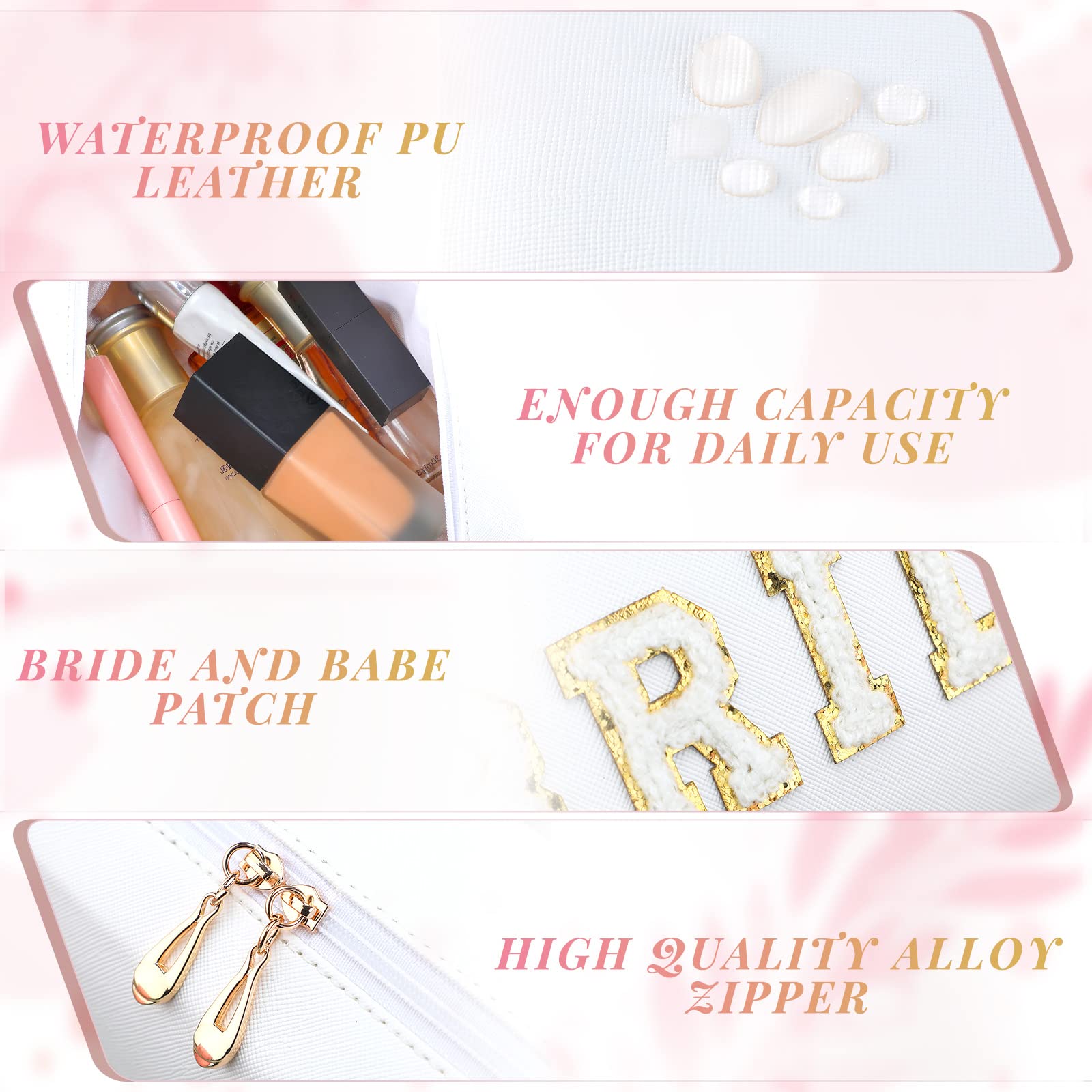 Pinkunn 2 Pcs Bride Makeup Bag Set - Mrs & Wifey Cosmetic Pouch, I Do Hubby Wedding Travel Toiletry Purse for Honeymoon, Bridal Shower Gift for Women & Girls (White, PU Leather) - Perfect for Wedding Parties & Bridal Organizer