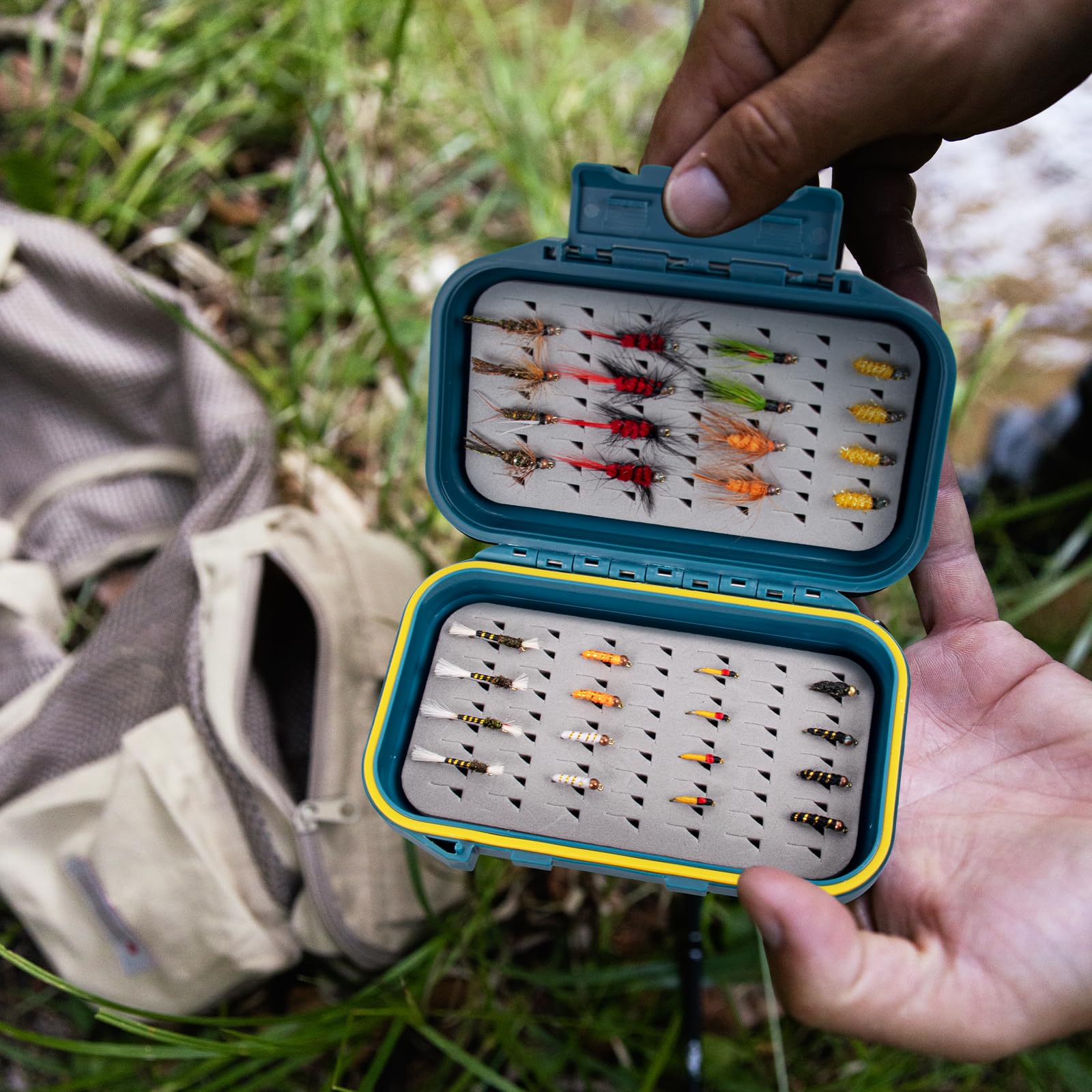 Waterproof Double-Sided Fly Fishing Box - Small Pocket-Sized Floating Fly Storage for Trout & Bass - Perfect for Streams, Lakes & Saltwater Fishing