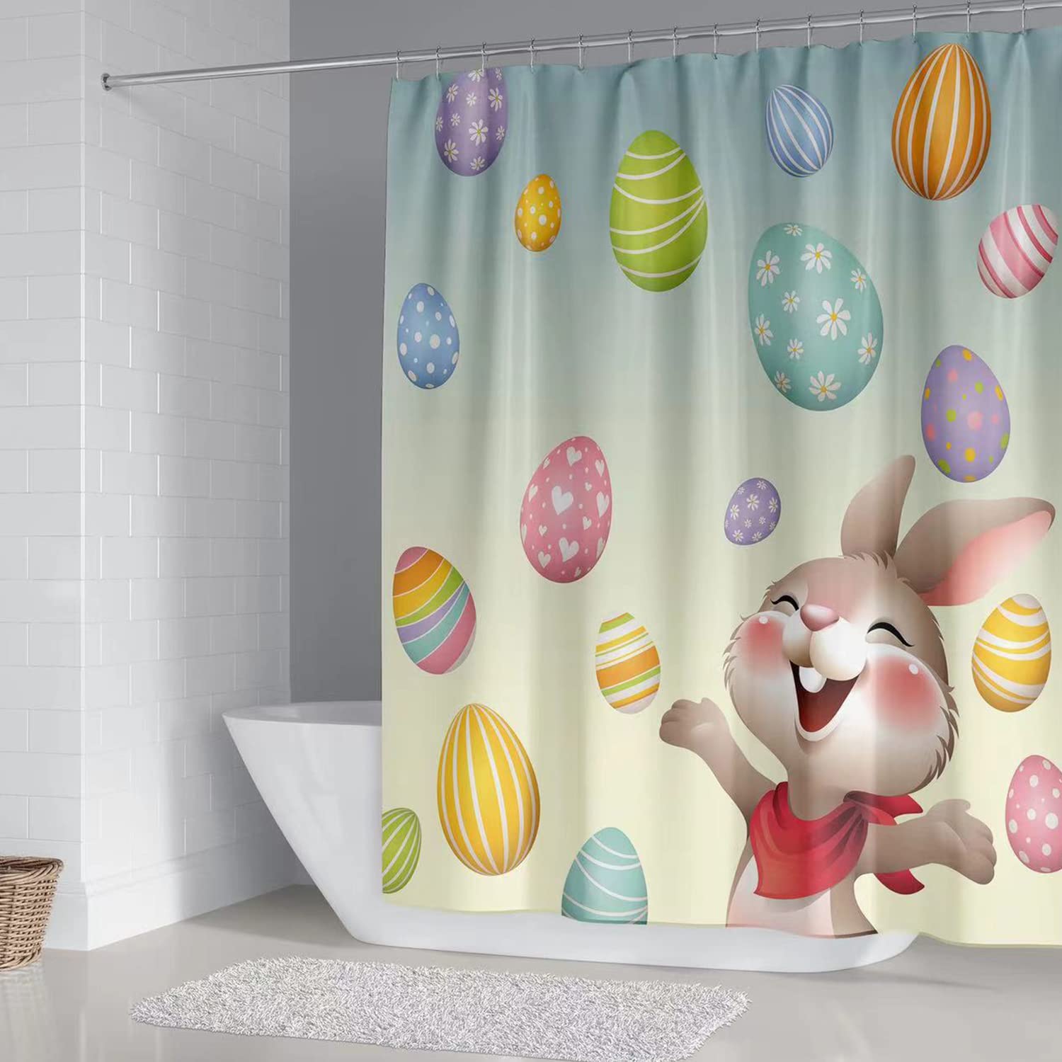 Funny Easter Shower Curtain Set - Waterproof 72x72 Inch Bathroom Decor with Hooks | Holiday Home Decoration for Spring & Easter Celebrations