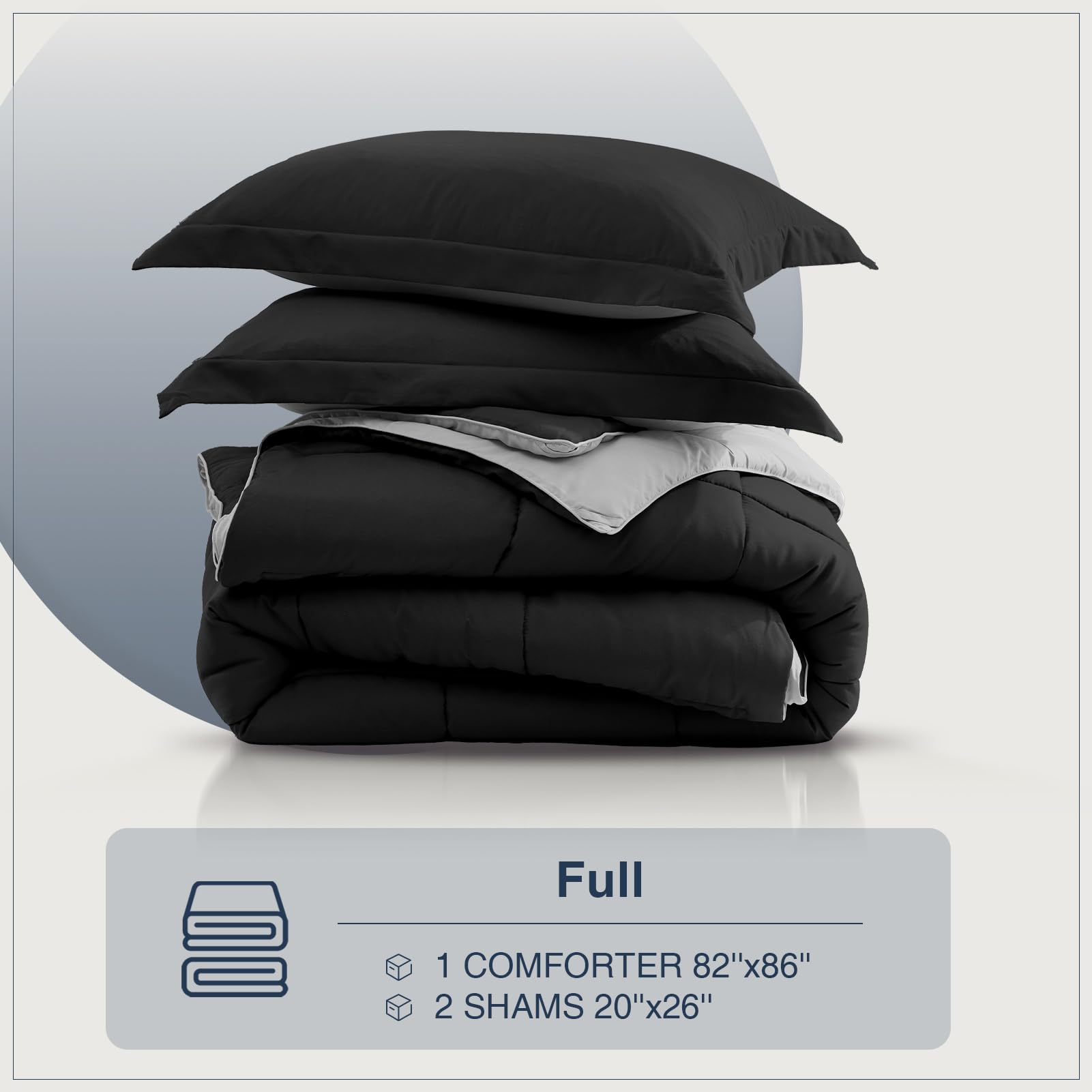 Satisomnia Full Size Comforter Set - 3 Piece Black Down Alternative Bedding | Lightweight, Soft & Breathable Quilted Comforter | Reversible All Season Bed Set for Cozy Sleep | Perfect for Guest Rooms, Dorms & Master Bedrooms