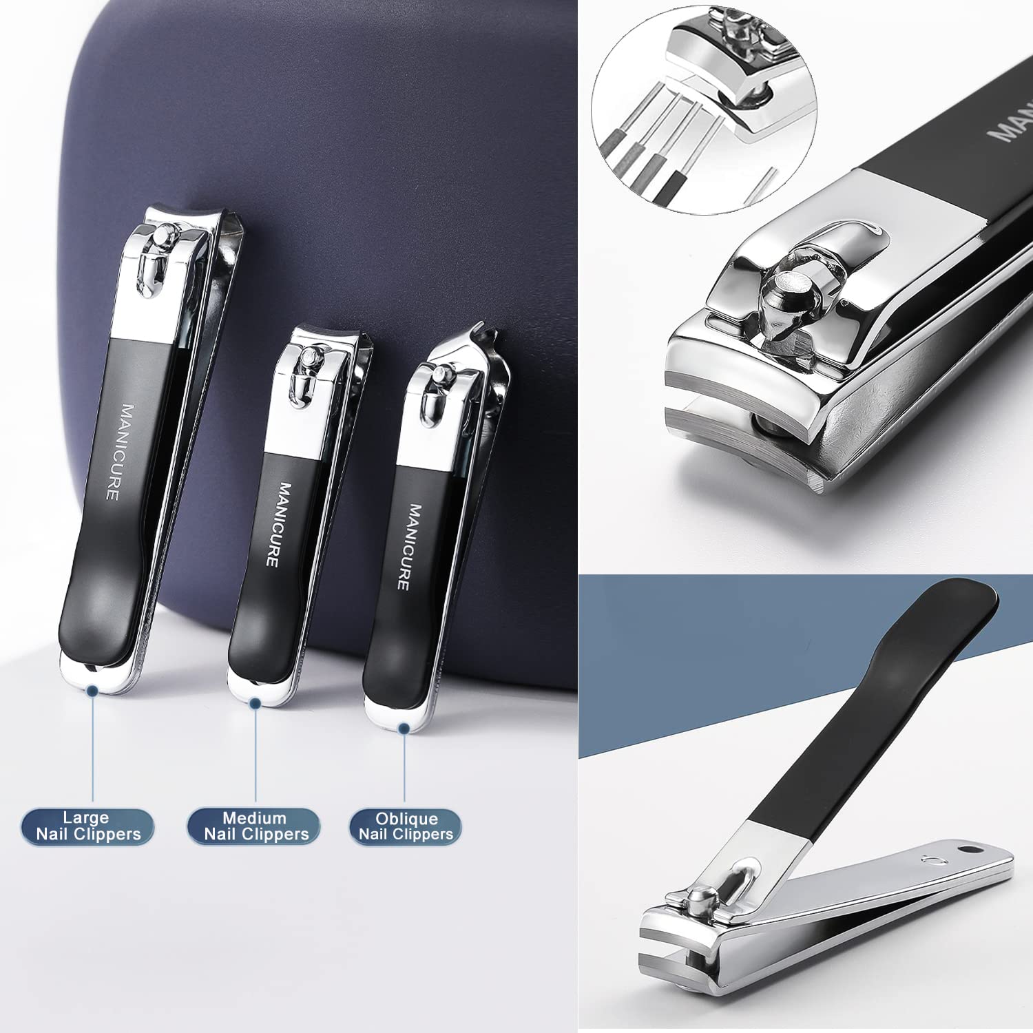 Professional 18-Piece Stainless Steel Manicure & Pedicure Set - Nail Clippers, Cuticle Tools & Grooming Kit for Women (Dark Blue) | Perfect for Home Salon, Travel & Gift Giving