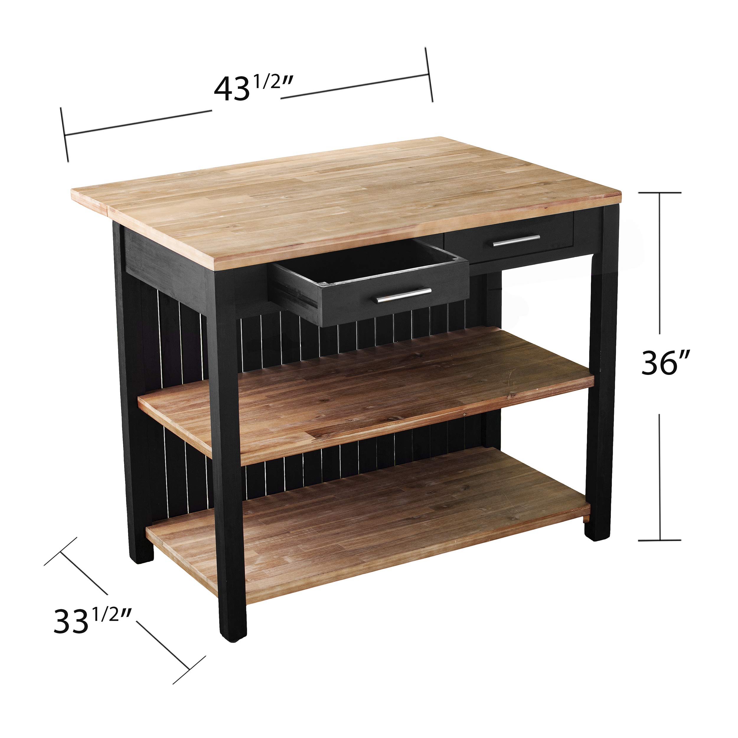 SEI Furniture Berinsly Expandable Freestanding Kitchen Island with Storage - Black & Natural Wood Finish | Perfect for Small Kitchens, Breakfast Bars & Extra Counter Space