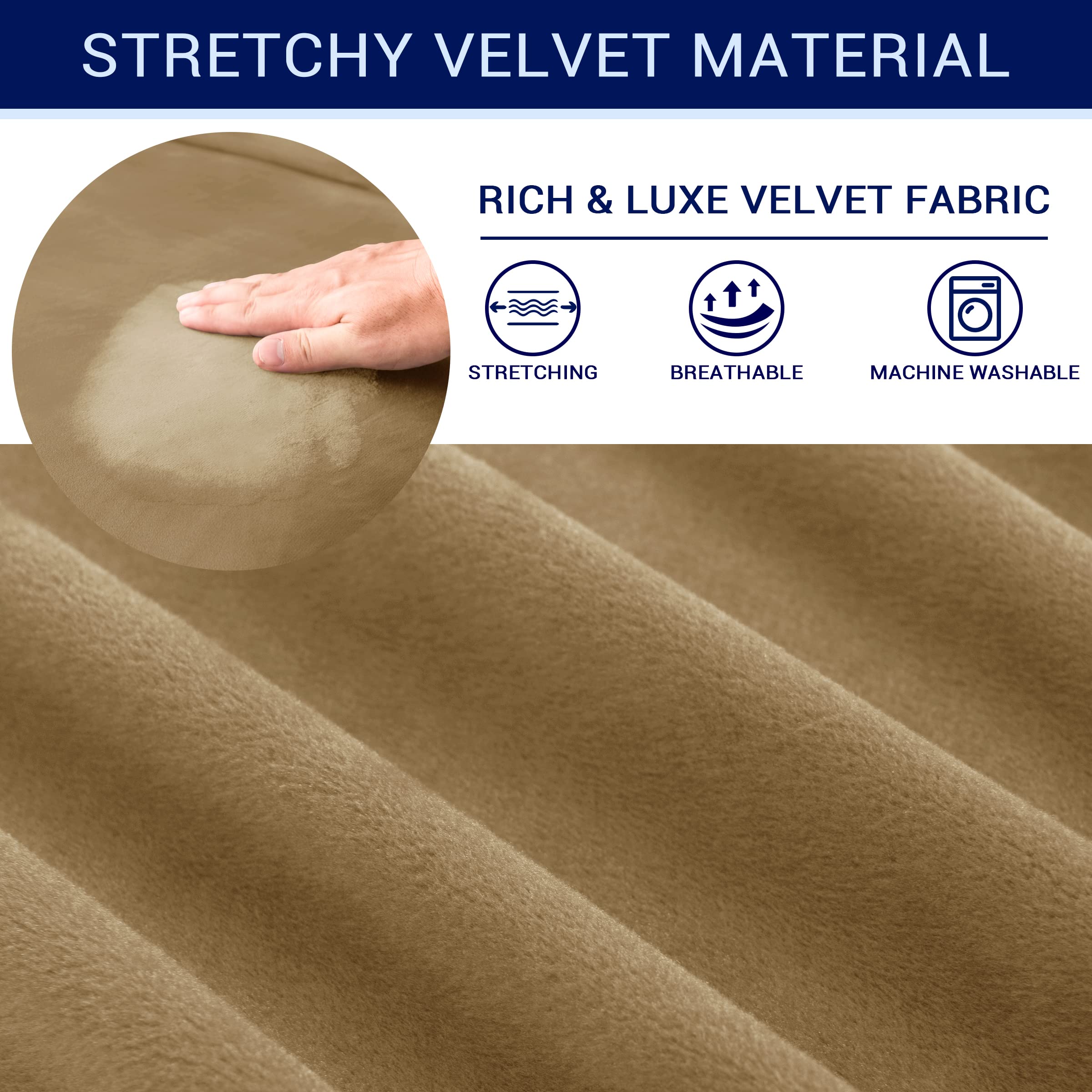 SUBRTEX Velvet Plush Sofa Slipcover - High Stretch Couch Cover with Separate Cushion Covers, Loveseat Protector, Machine Washable (Sand, Small) - Perfect for Living Room, Apartment & Pet-Friendly Furniture Protection