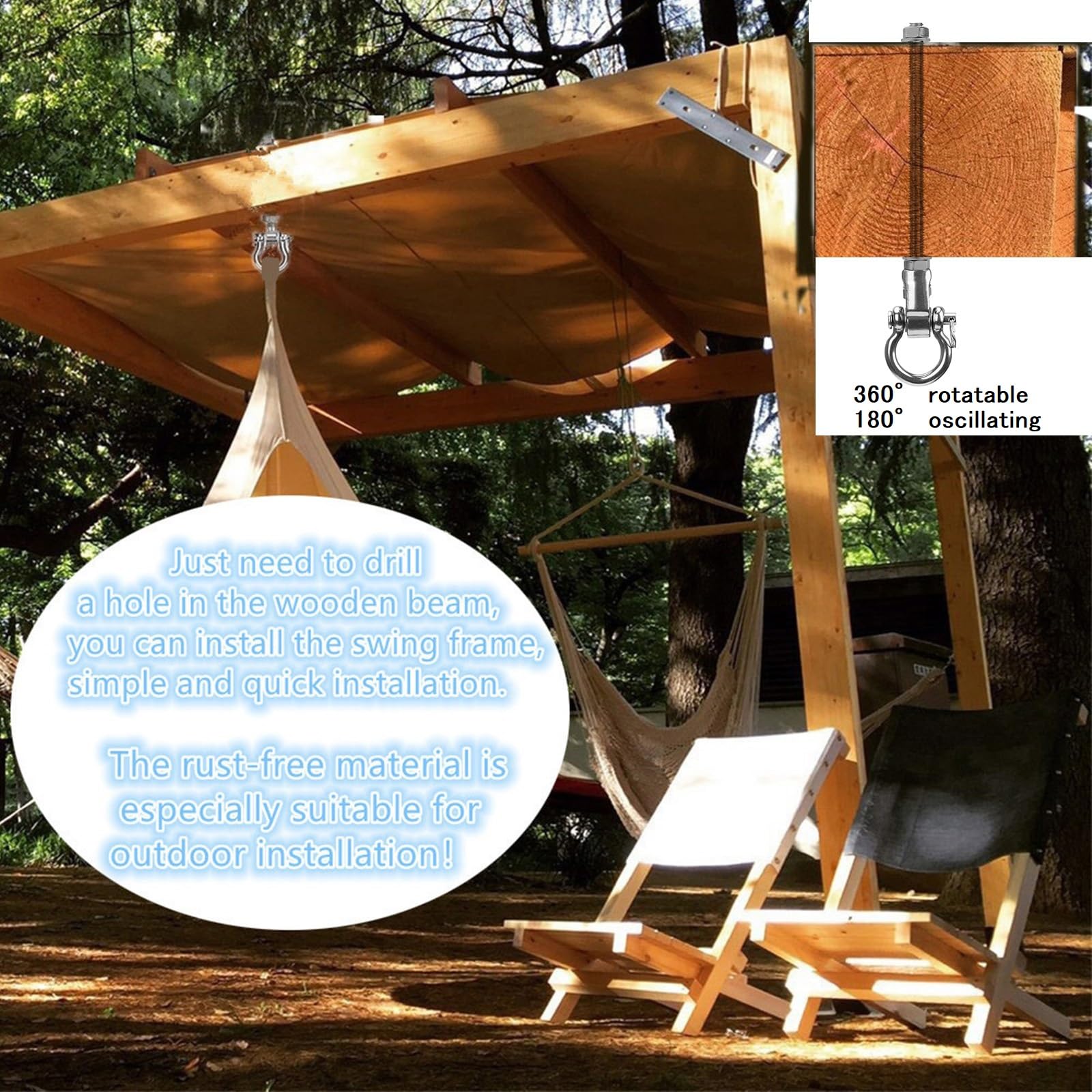 2 Heavy Duty Stainless Steel Swing Hangers with Bearings - Quiet & Smooth Swivel Hooks for Wood/Steel Beams - 1500 LB Capacity - Perfect for Hammocks, Yoga Swings, Porch Swings & Sandbags - Indoor/Outdoor Use for Backyard, Gym & Patio