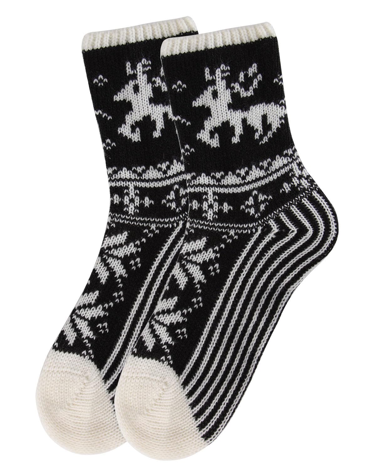 MeMoi Women's Embroidered Reindeer Christmas Sweater Knit Crew Socks - Cozy Holiday Socks for Winter, Xmas Party & Gift Giving