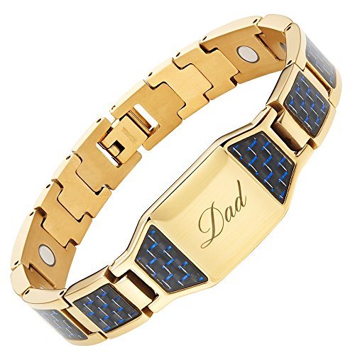 Willis Judd Men's Dad Bracelet - Gold & Blue Carbon Fiber Magnetic Bracelet for Men - Gift Box Included | Perfect for Father's Day, Birthday & Anniversary Gifts