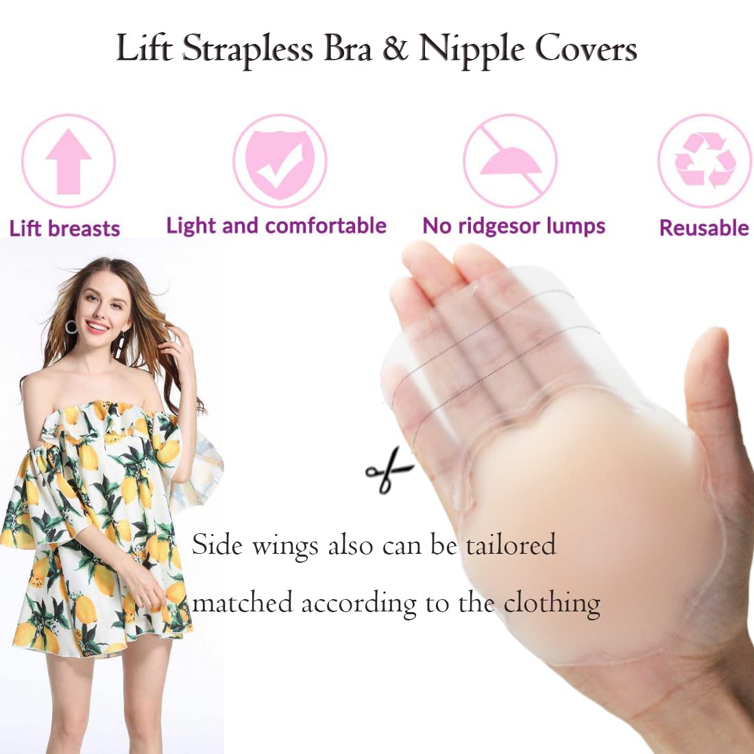 Reusable Silicone Nipple Covers for Women - Large Breast Lift Tape & Pasties - Invisible Under Clothes for Dresses, Swimsuits, and Special Occasions