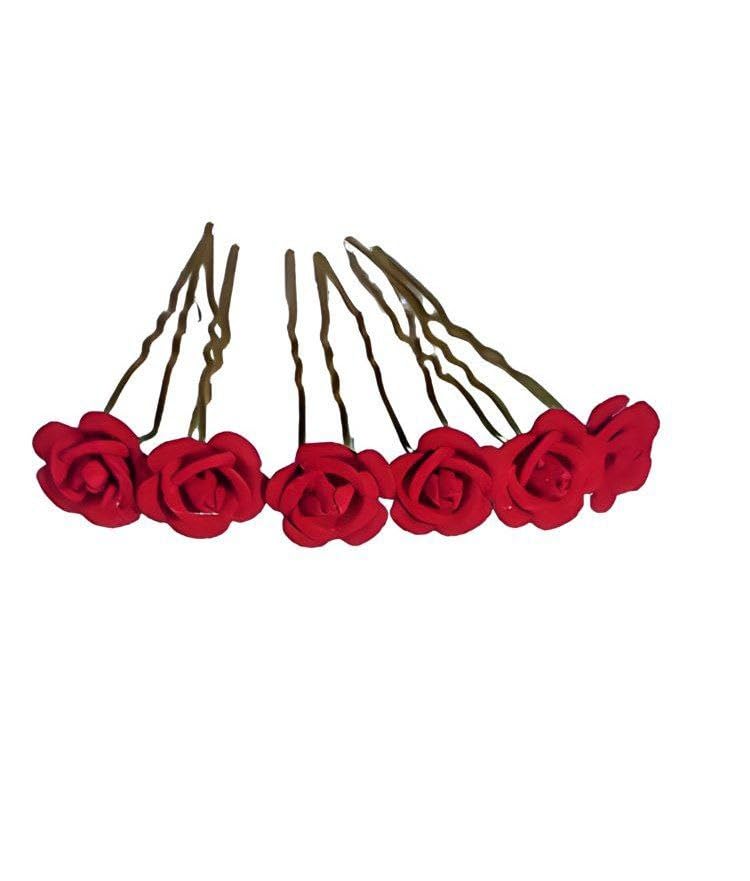 Elegant Red Rose Flower Jewelry Pins with Crystal Rhinestones for Women & Girls - Pack of 24 | Perfect for Weddings, Bridal Accessories, Prom, and Special Occasions