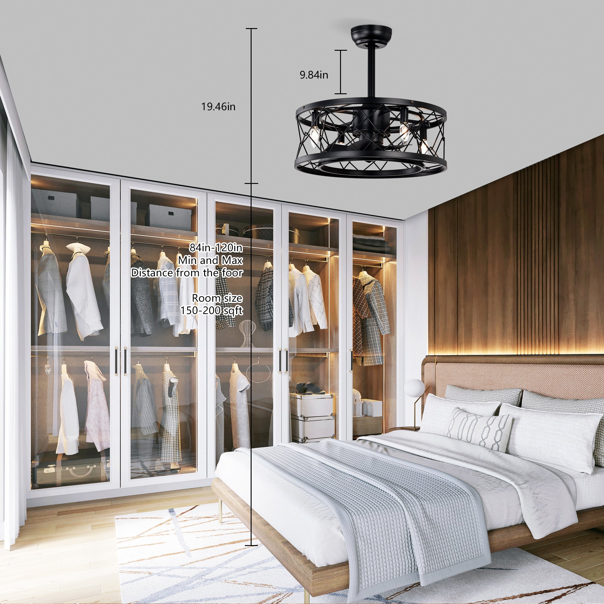 Quiet AC Motor Ceiling Fan - Low Noise, Small Modern Enclosed Reversible Design for Farmhouse, Bedroom & Living Room | Perfect for Home Cooling and Air Circulation