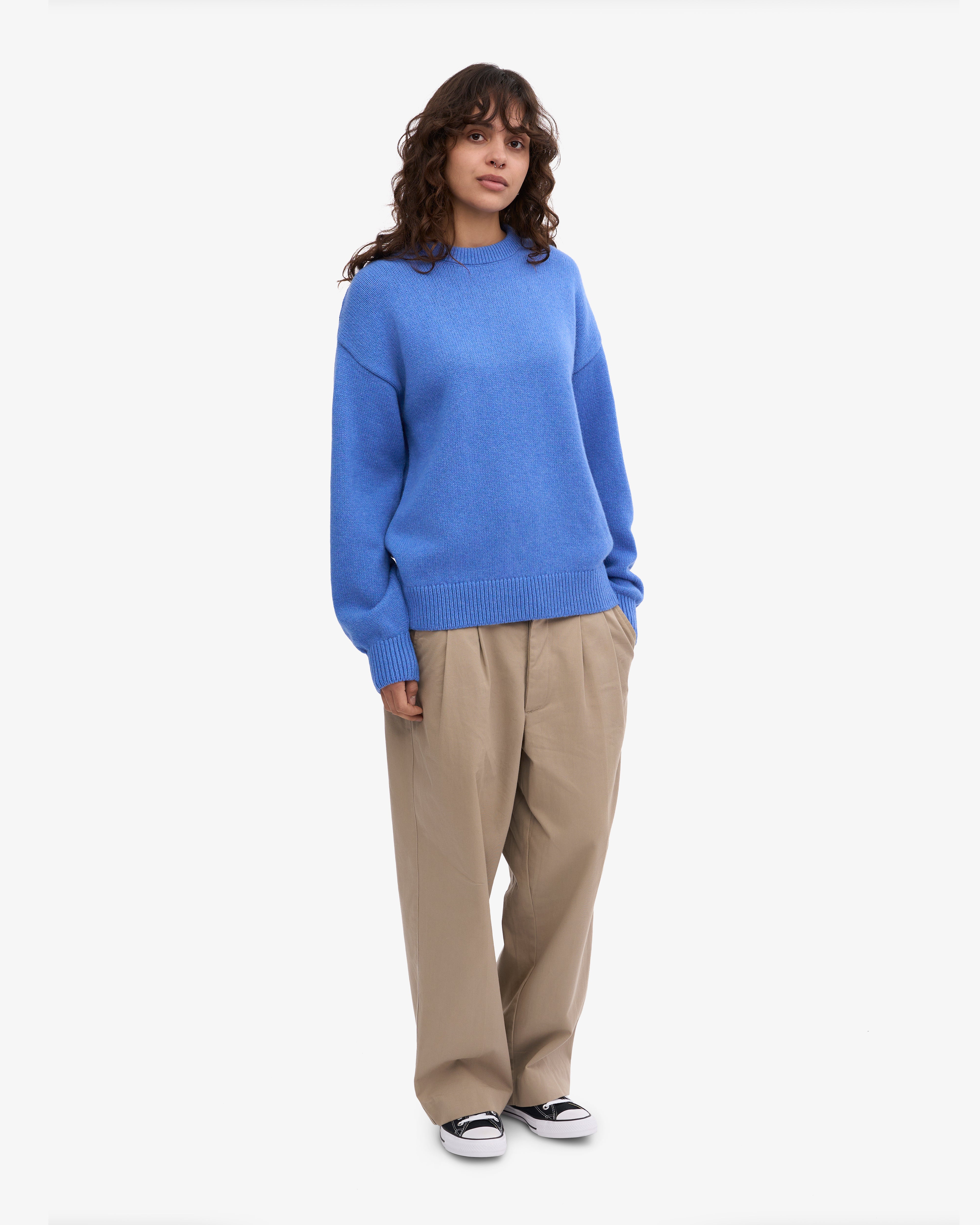Premium Oversized Merino Wool Sweater - Soft & Warm Crewneck Pullover in Pacific Blue | Cozy Winter Wear & Casual Outfit Essential