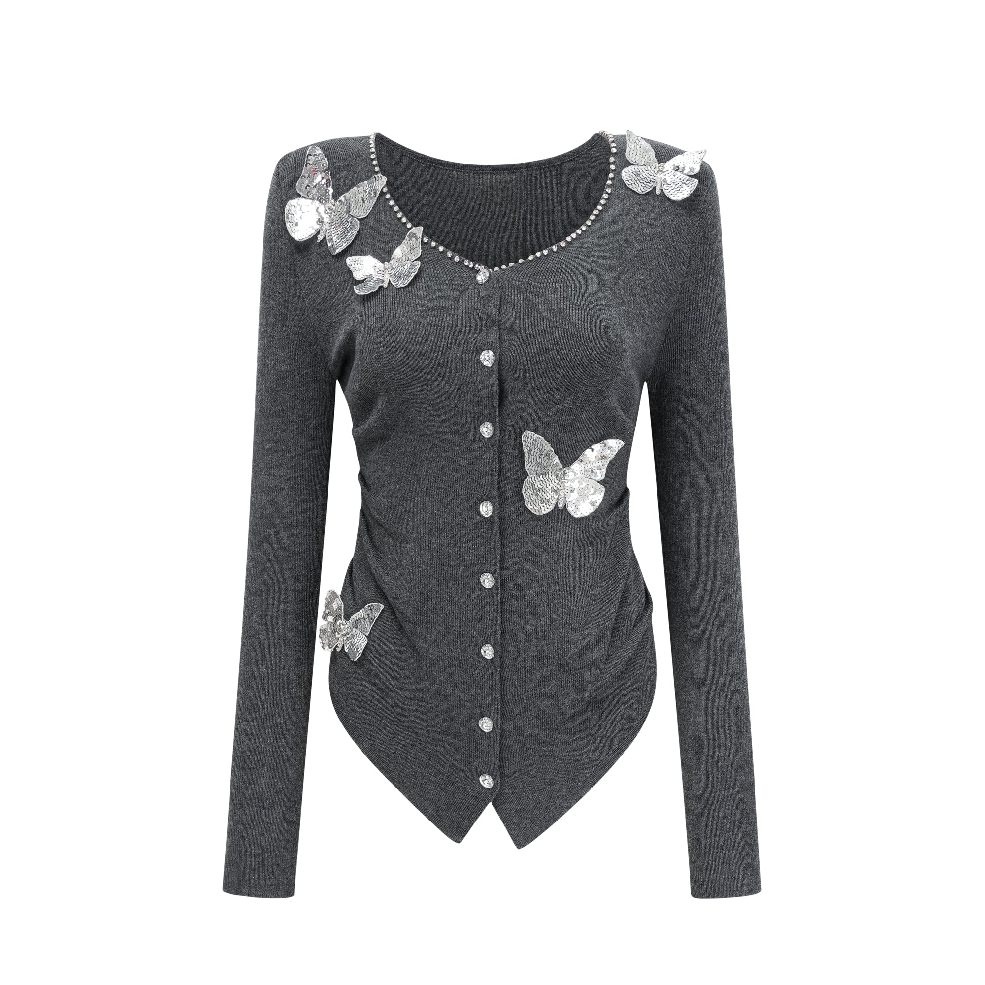 Elegant Grey Sequin Butterfly Cardigan for Women - Perfect for Parties, Weddings & Evening Events