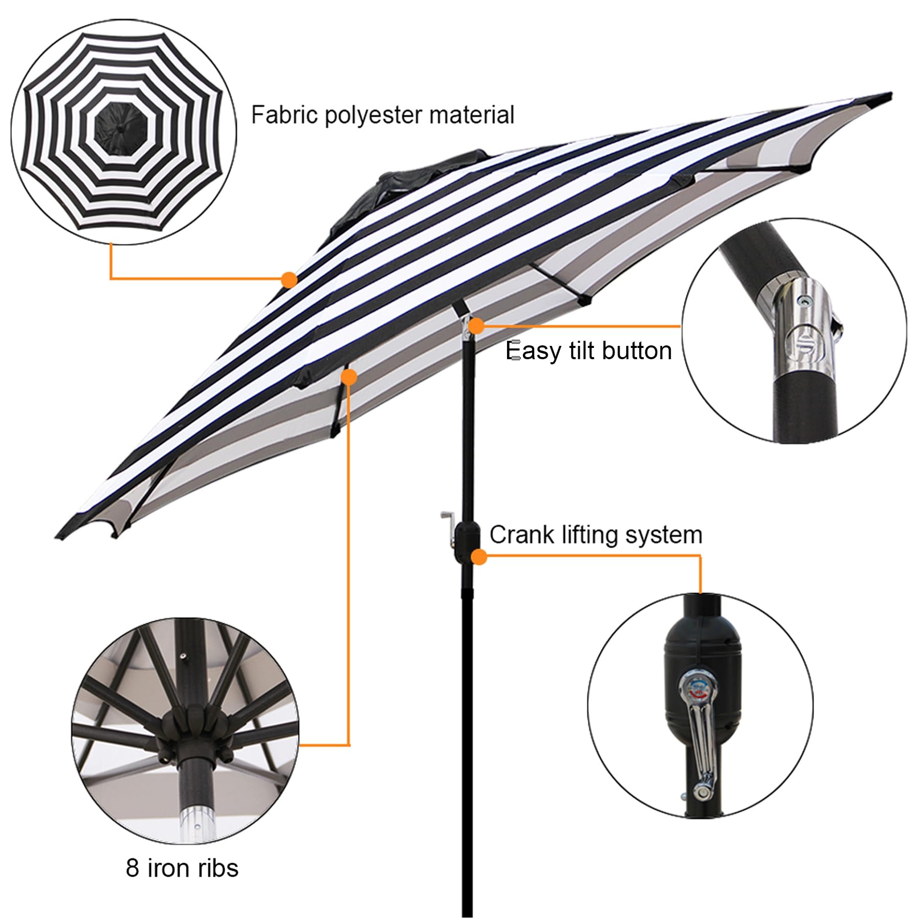 Blissun 9' Outdoor Patio Umbrella - Heavy Duty Market Umbrella with 8 Sturdy Steel Ribs, Push Button Tilt & Easy Crank Lift - Perfect for Backyard, Poolside, Garden, Restaurant & Outdoor Dining