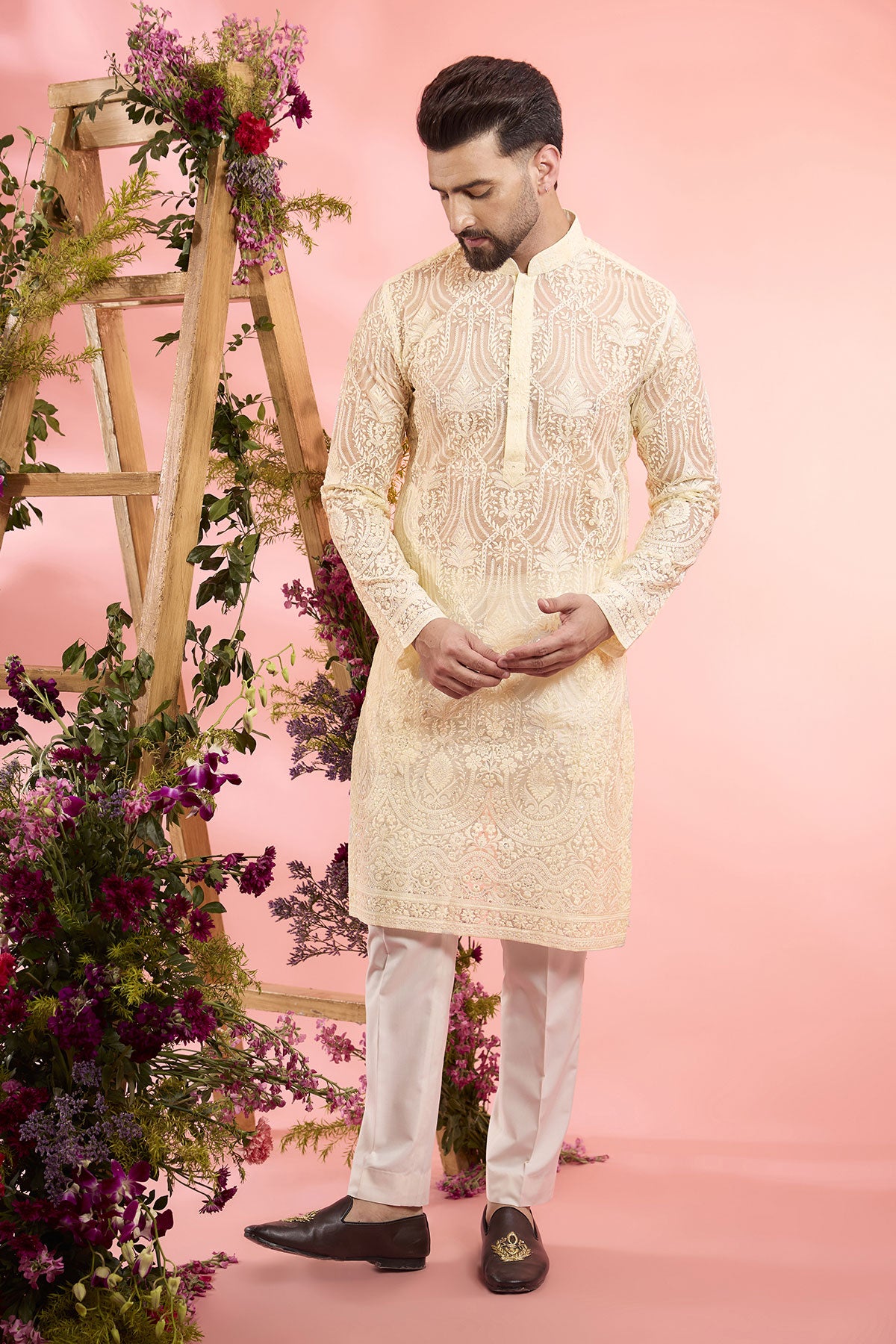 Ivory Organza Chikankari Kurta for Women - Elegant Indian Embroidered Tunic Top - Perfect for Festivals, Weddings & Special Occasions
