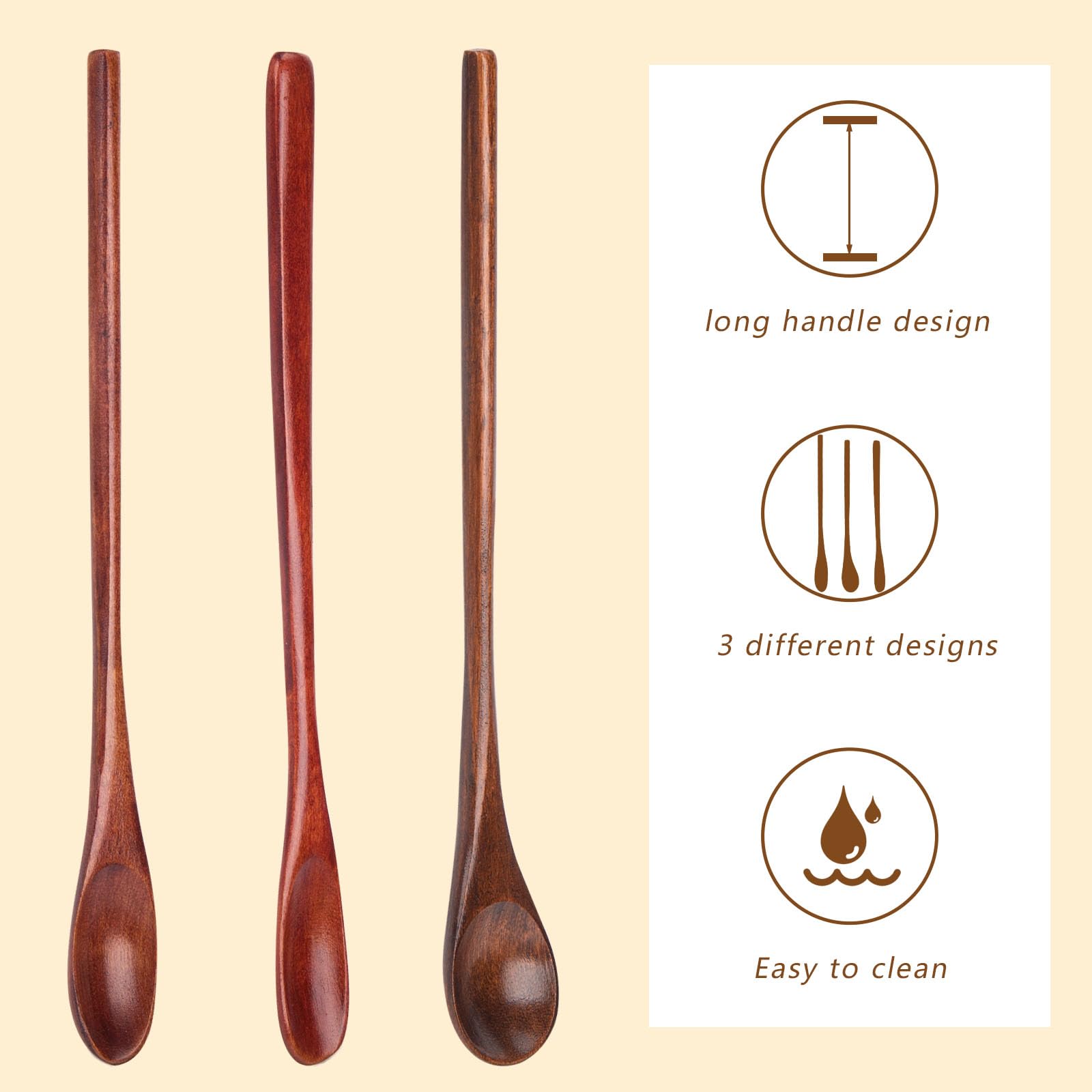 HANSGO 9PCS Wooden Coffee Spoons - Long Handle Stirring Spoon for Coffee, Tea & Dessert
