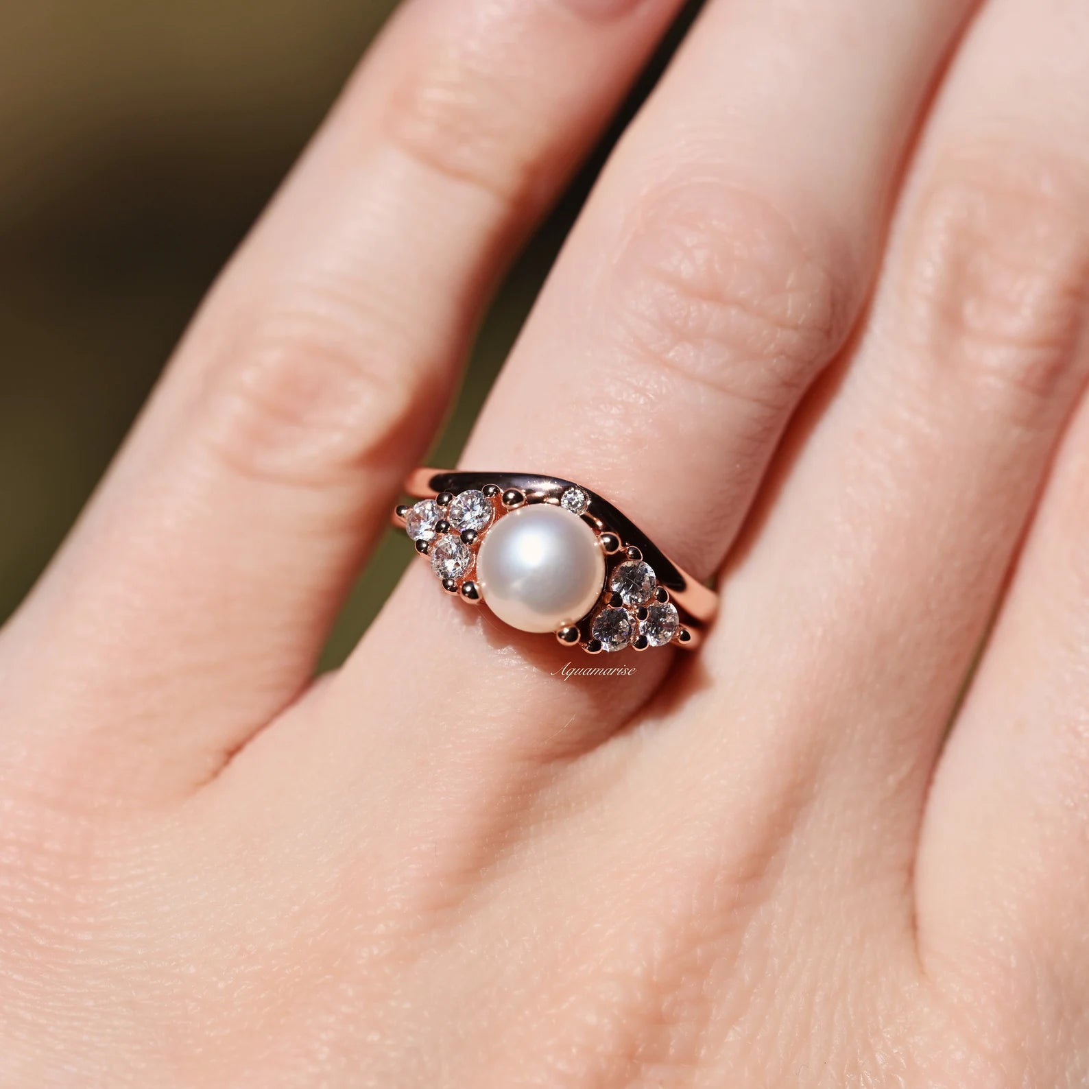 Natural Freshwater Pearl Ring Set - 14K Rose Gold Vermeil for Women | Elegant Jewelry Gift for Wedding, Anniversary & Special Occasions