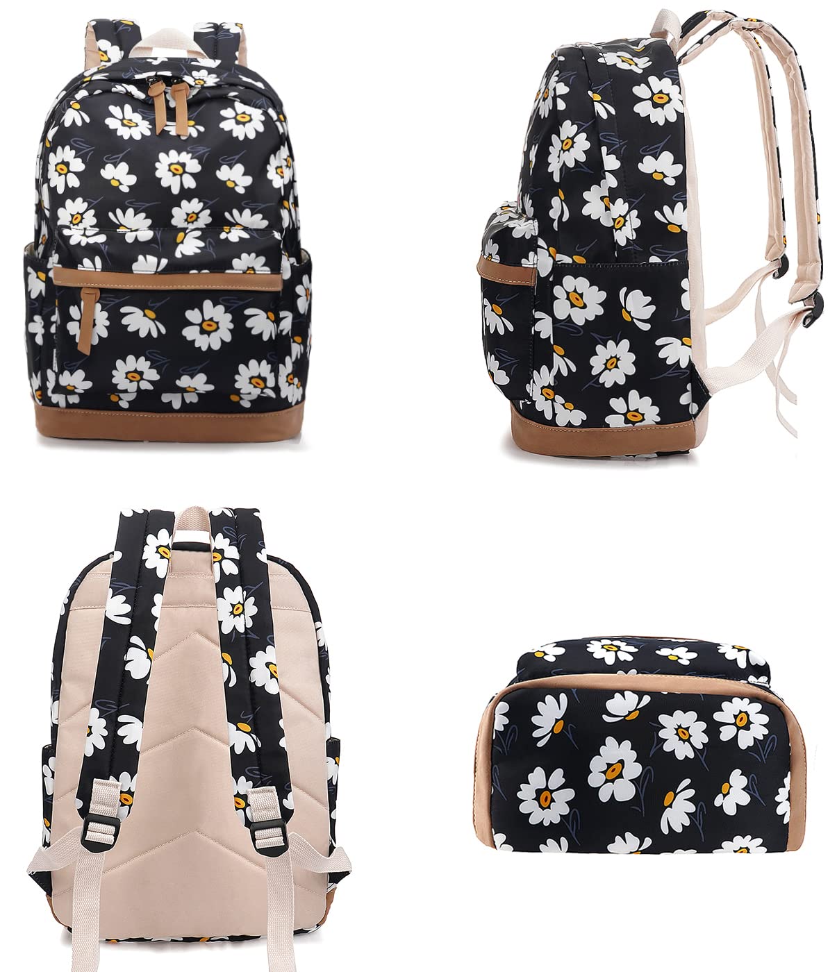 Floral Laptop Backpack for Women - Lightweight Water Resistant School Bag with Daisy Print, 15.6 Inch Travel Backpack for College, Work & Daily Commute