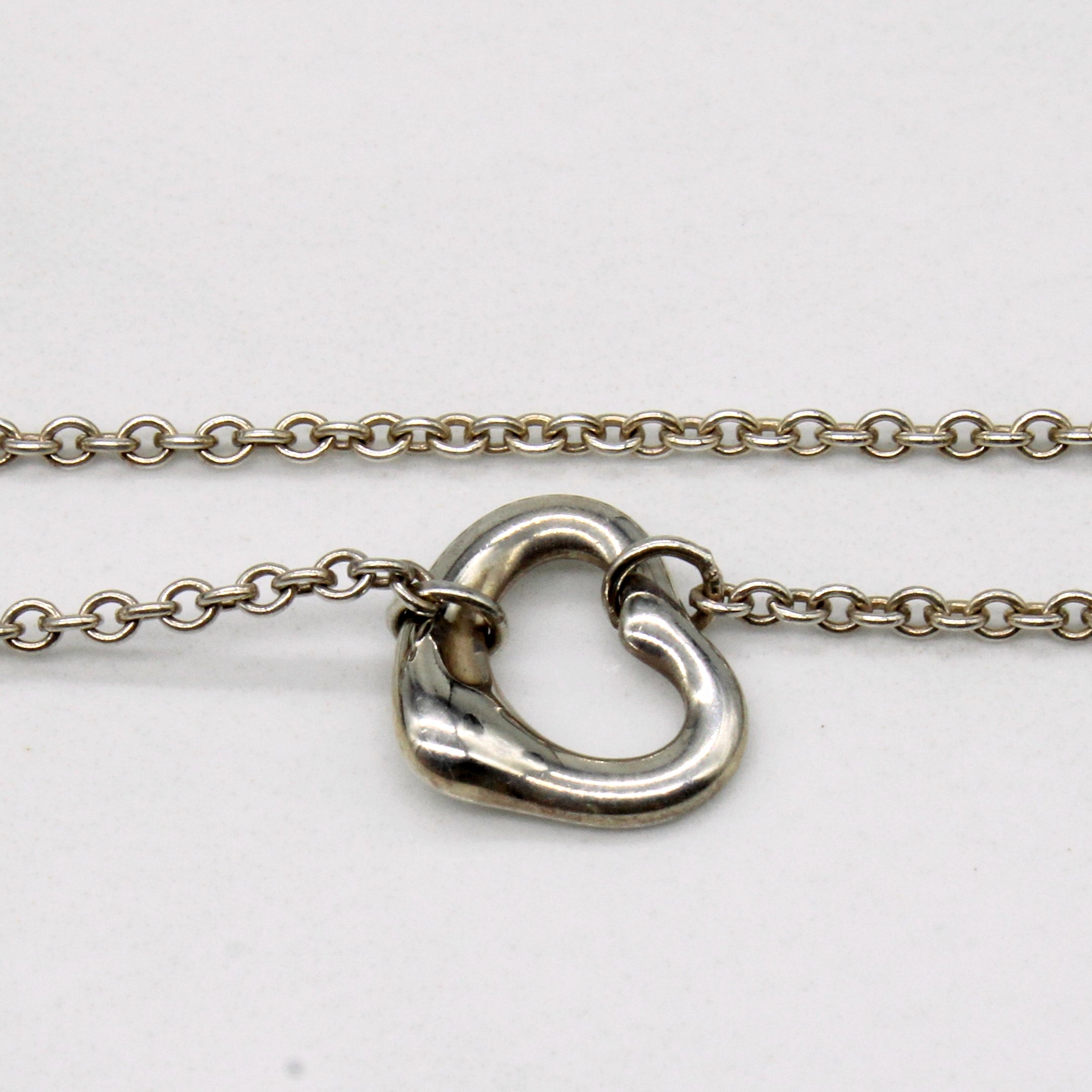 Tiffany & Co Sterling Silver Open Heart Pendant Necklace - 16 Inch Chain | Elegant Gift for Women, Valentine's Day & Anniversary Jewelry