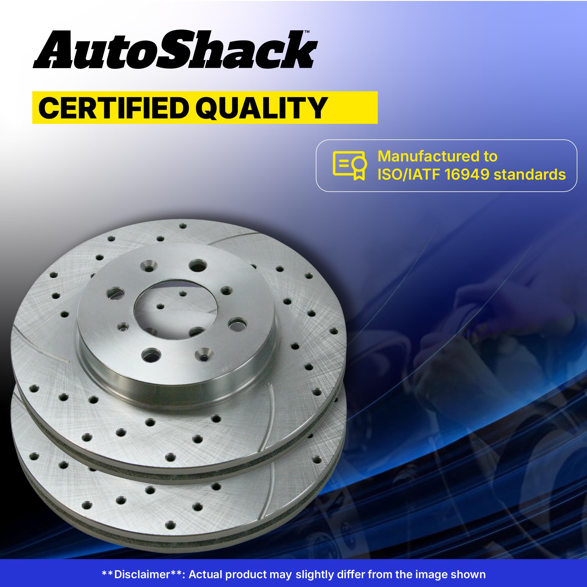 AutoShack Silver Drilled & Slotted Brake Rotors Set of 4 - Front & Rear Replacement for 2002-2018 Ram 1500, 2019-2023 Classic Ram 1500, 2004-2009 Dodge Durango, 2007-2009 Chrysler Aspen (BRKPKG039071) | High-Performance Braking for Trucks & SUVs | Ideal for Daily Commuting, Towing & Off-Road Adventures