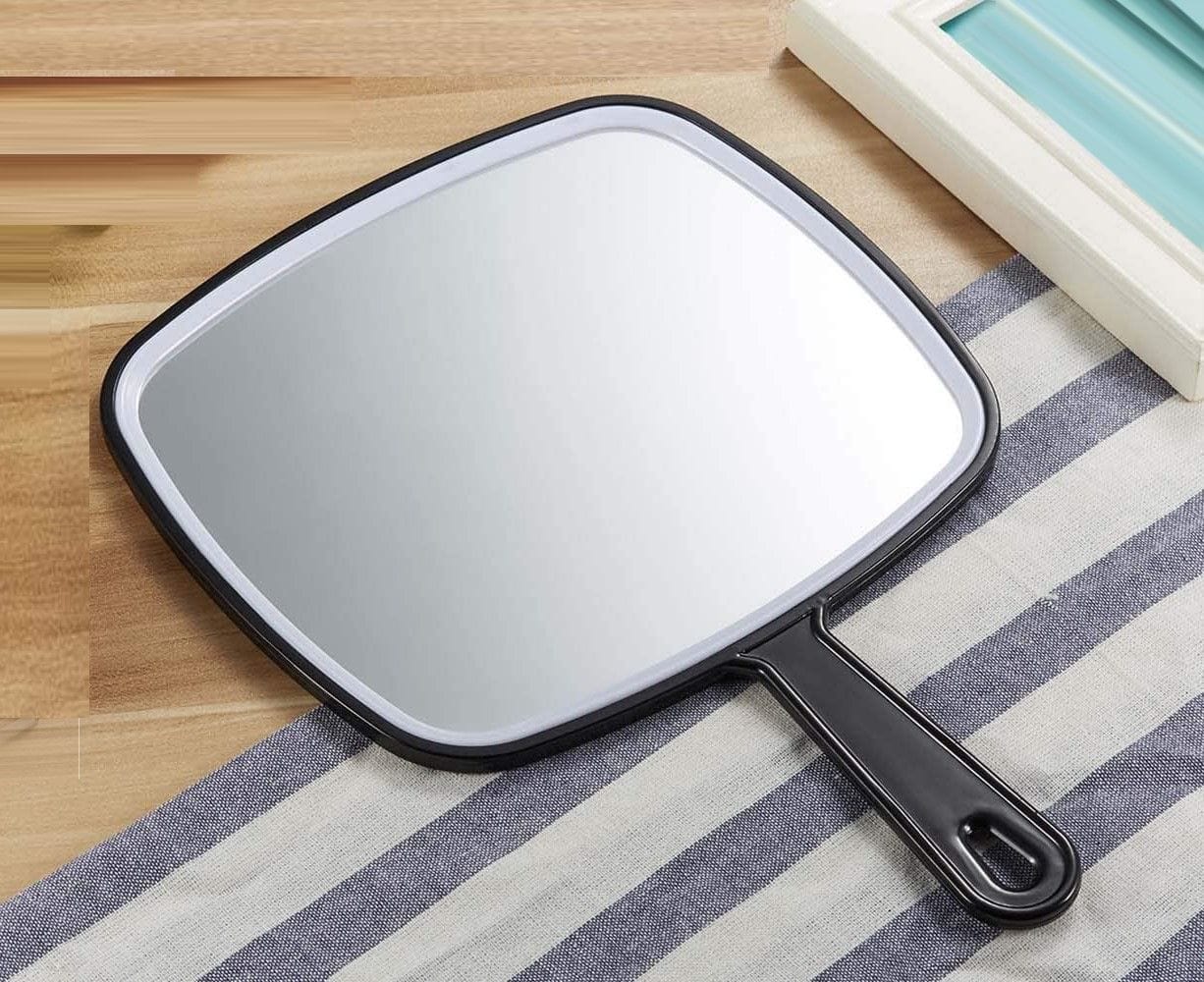 Extra Large Black Handheld Mirror with Handle - 12.4 x 9 Inches (31.5 x 23 cm) - Perfect for Makeup, Hairstyling & Home Decor