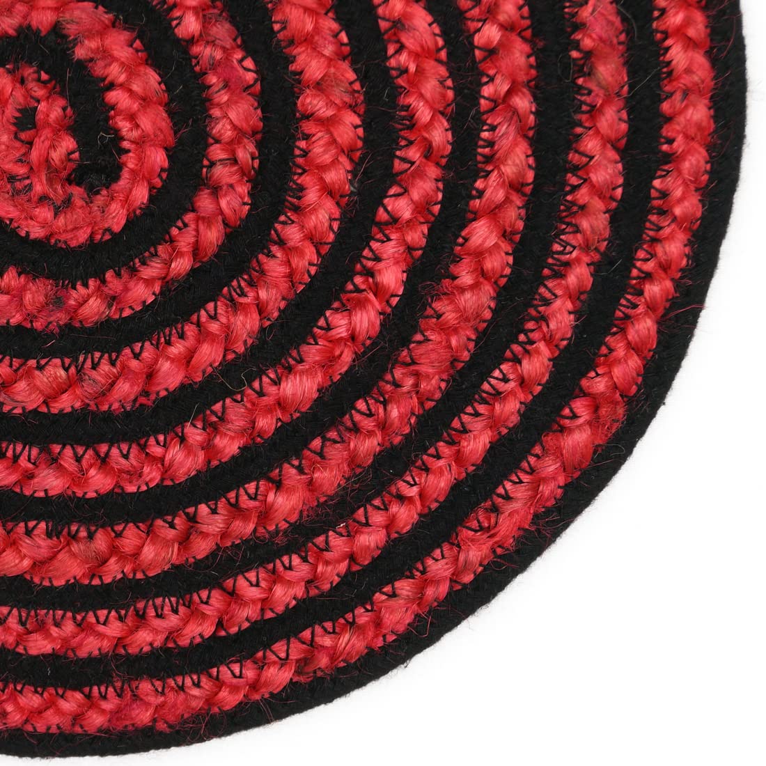 Natural Jute Round Placemats Set - Reversible Braided Table Mats for Dining, Kitchen, Side Table & Center Table (30x30cm, Black & Pink) - Eco-Friendly Home Decor for Everyday Use & Special Occasions