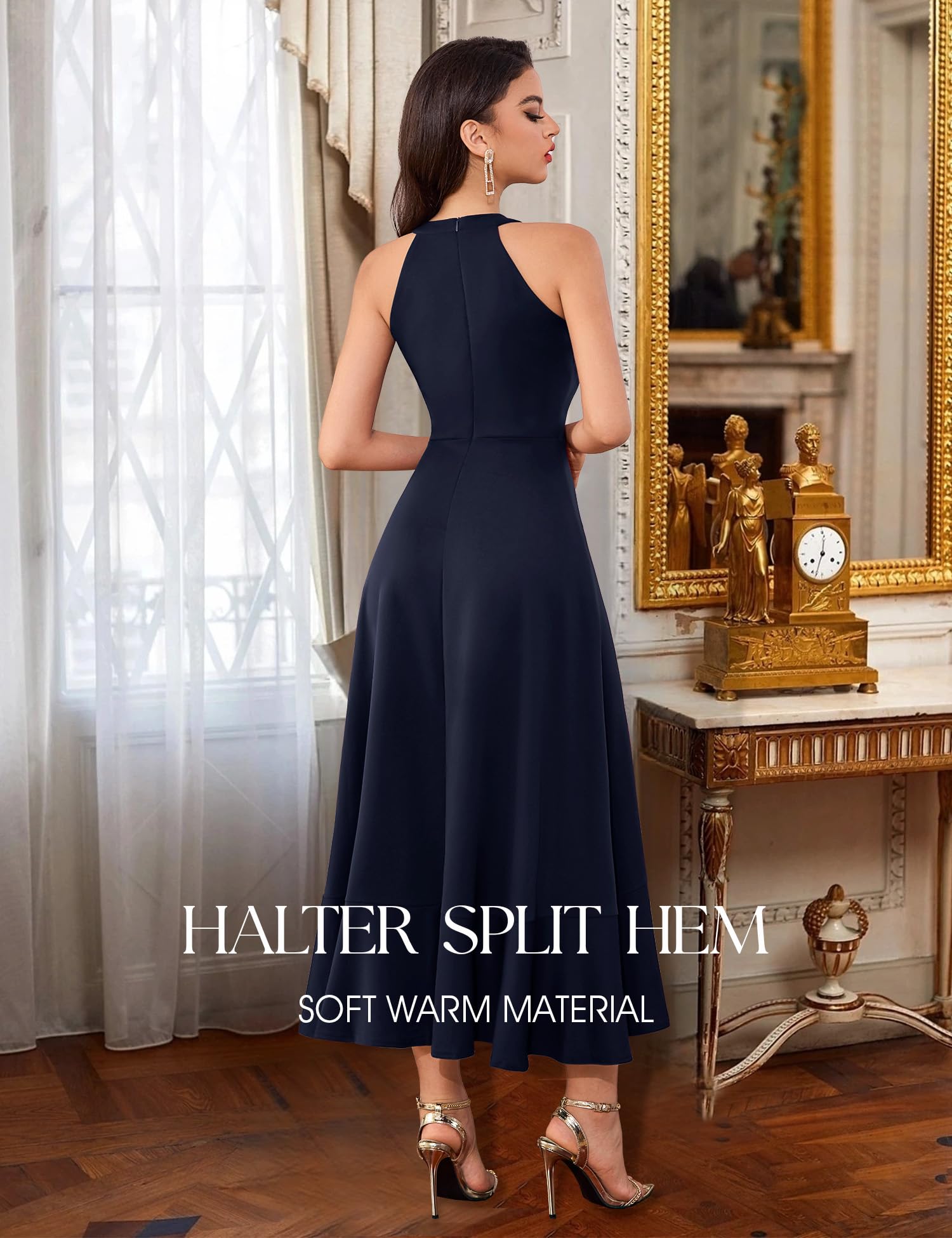 Elegant Women's Halter Neck Split Hem Long Party Dress - Formal Prom, Cocktail, Wedding Guest Maxi Dress for Special Occasions & Evening Events