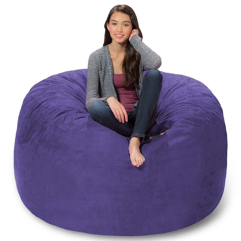Premium Memory Foam Bean Bag Chair - Soft Purple Micro Suede Cover | Comfortable Lounge Seating for Living Room, Bedroom, Dorm & Game Room