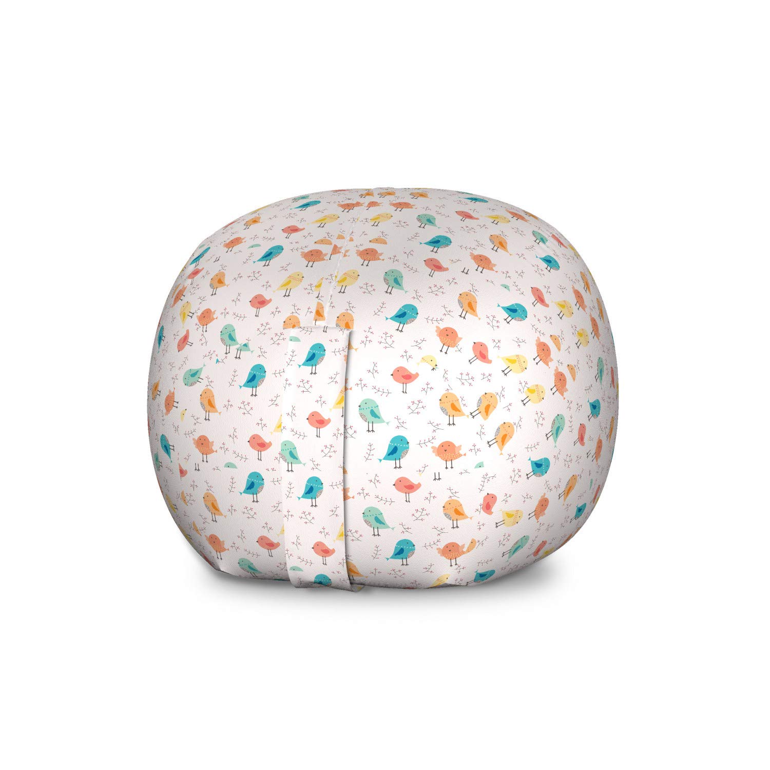 Ambesonne Animal Storage Toy Bag Chair - Large Washable Stuffed Animal Organizer with Birds Flying in Spring Branches Forest Revival Design, Multicolor - Perfect for Kids' Room, Playroom & Nursery Organization