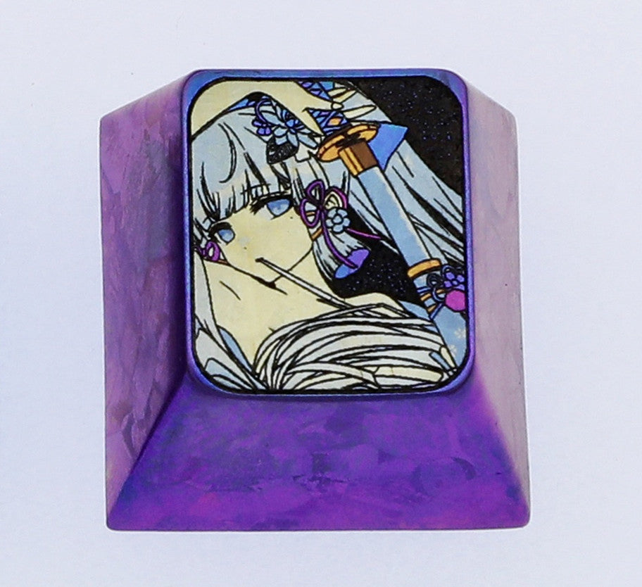 Custom Titanium Alloy 1U Keycap for Mechanical Keyboards - Kamisato Ayaka Themed Metal Decorative Keycap for Gaming & Typing Enthusiasts