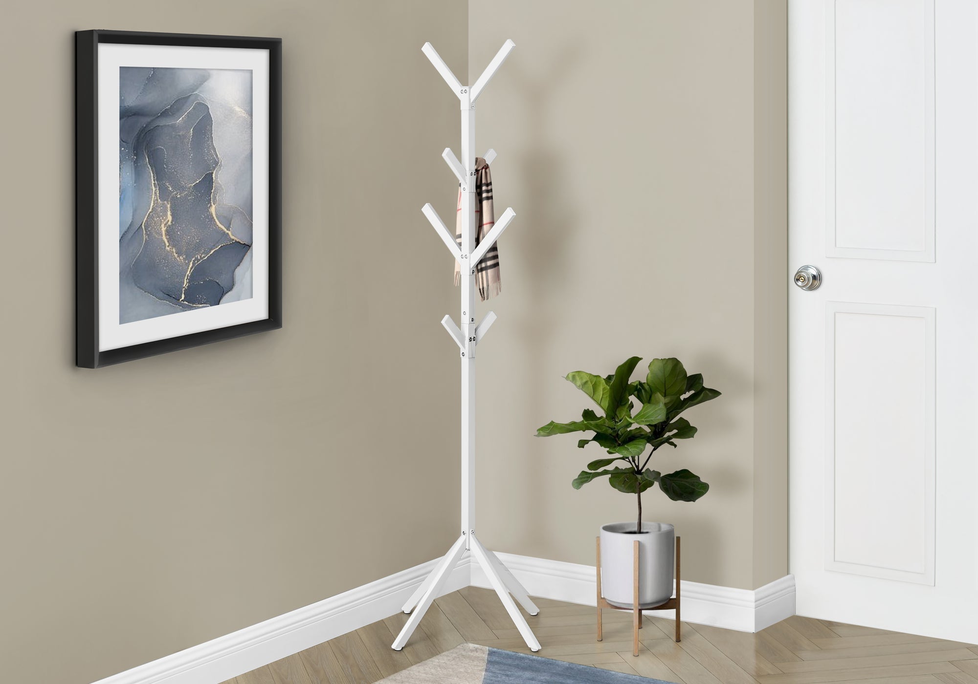 White Metal Coat Rack 70H - Wall Mounted Hanging Organizer for Jackets, Hats & Bags - Perfect for Entryway, Bedroom & Closet Organization
