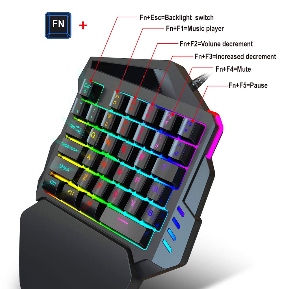One-Handed Gaming Keyboard Kit - USB Wired Mechanical Keyboard with RGB Backlight & Adjustable DPI | Ergonomic Design for PC, Mac, Android | Perfect for FPS, MMO & Esports Gaming